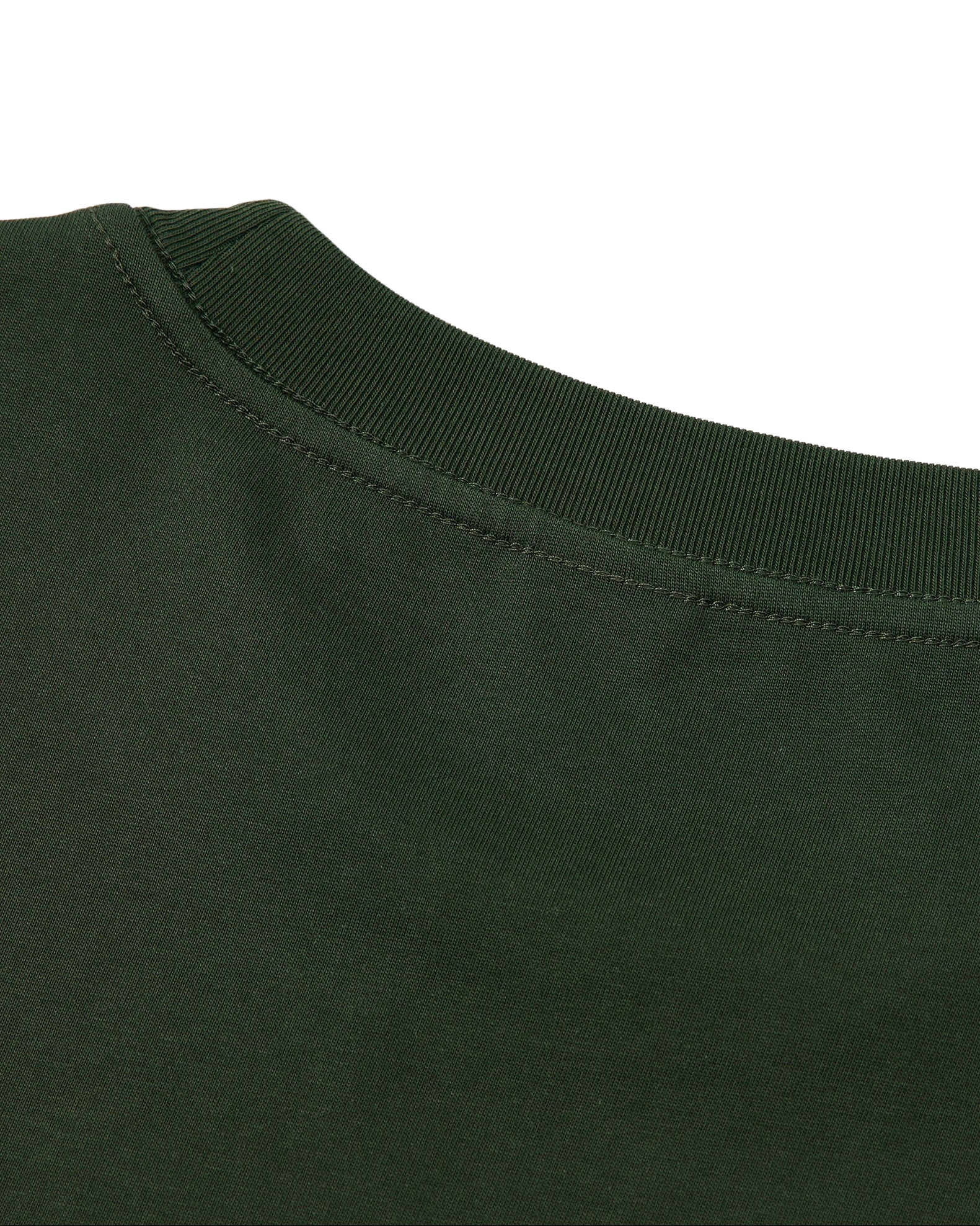 Close-up of a green sweatshirt collar on a white background