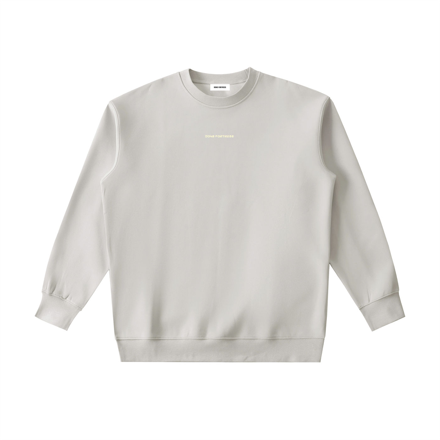 Light gray sweatshirt with text on a white background