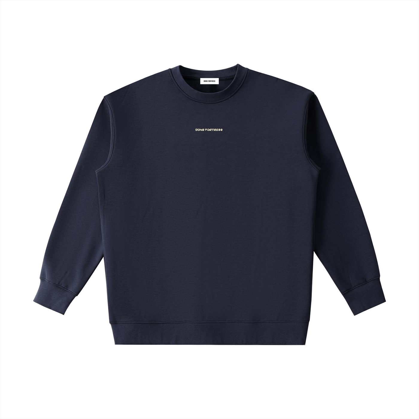 Navy blue sweatshirt with a brand logo on a white background