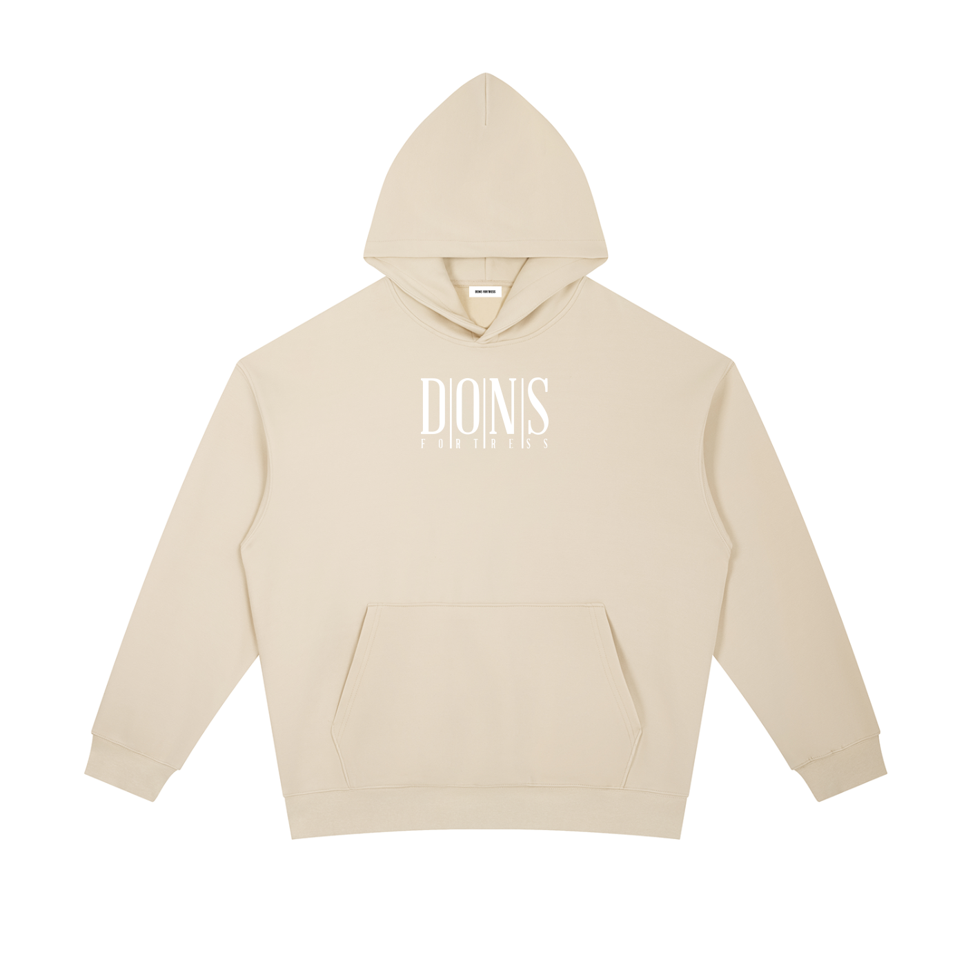 Beige hoodie with logo on a white background