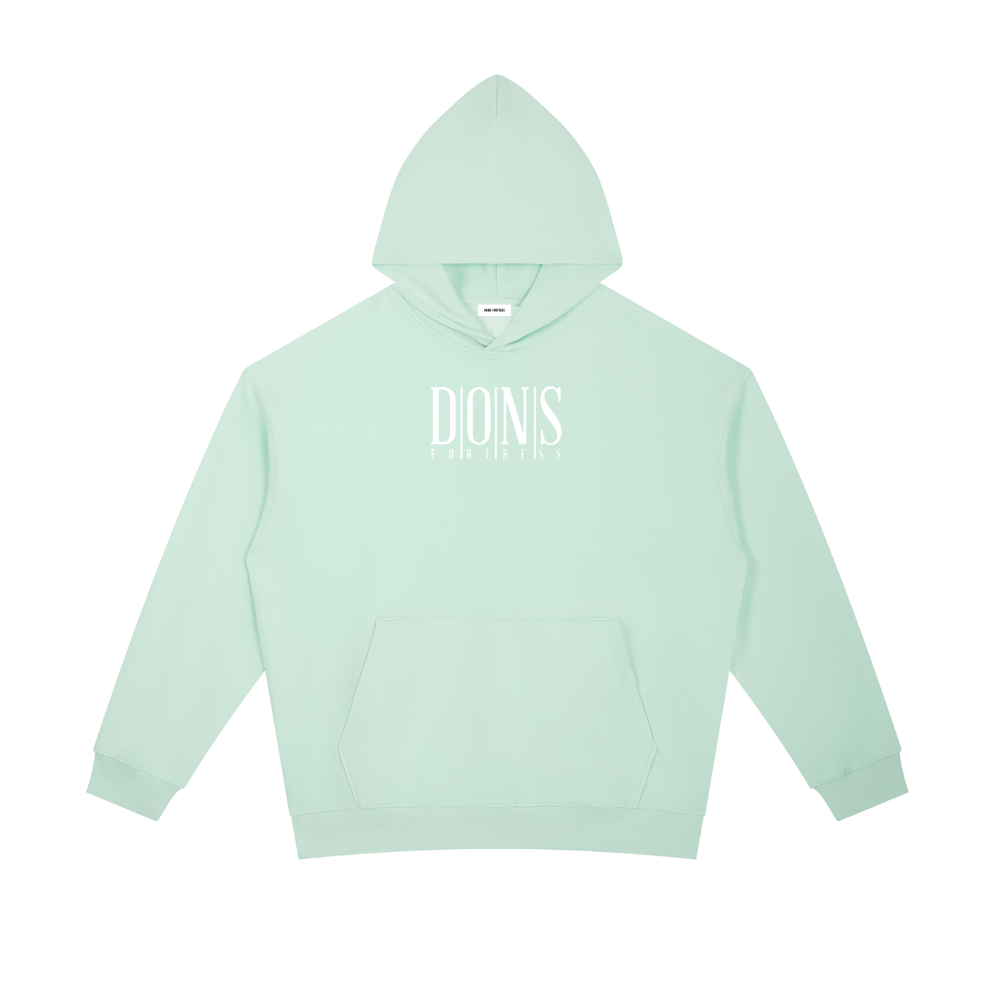 Light green hoodie with logo on a white background