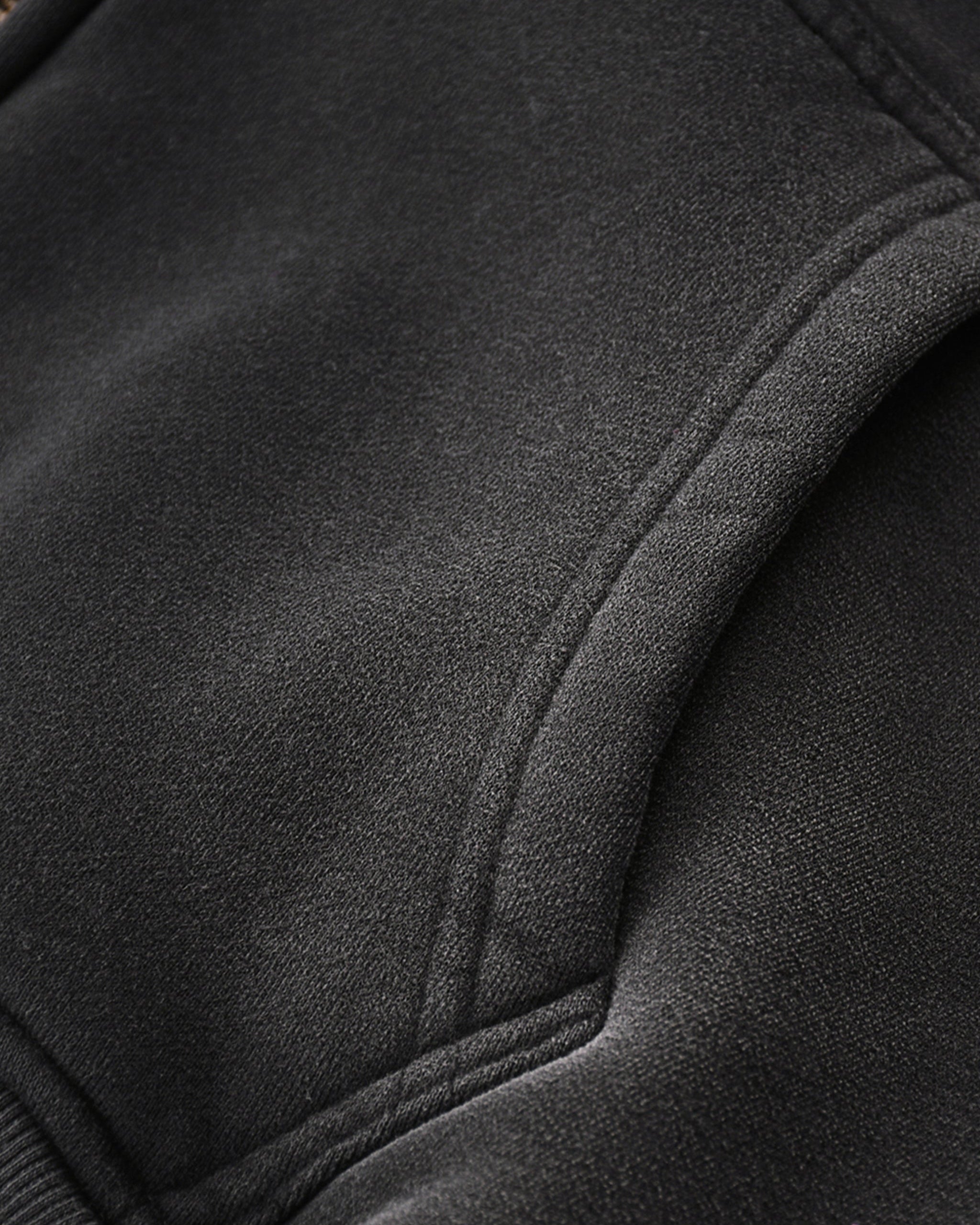 Close-up of a black jacket with a focus on texture and stitching detail.