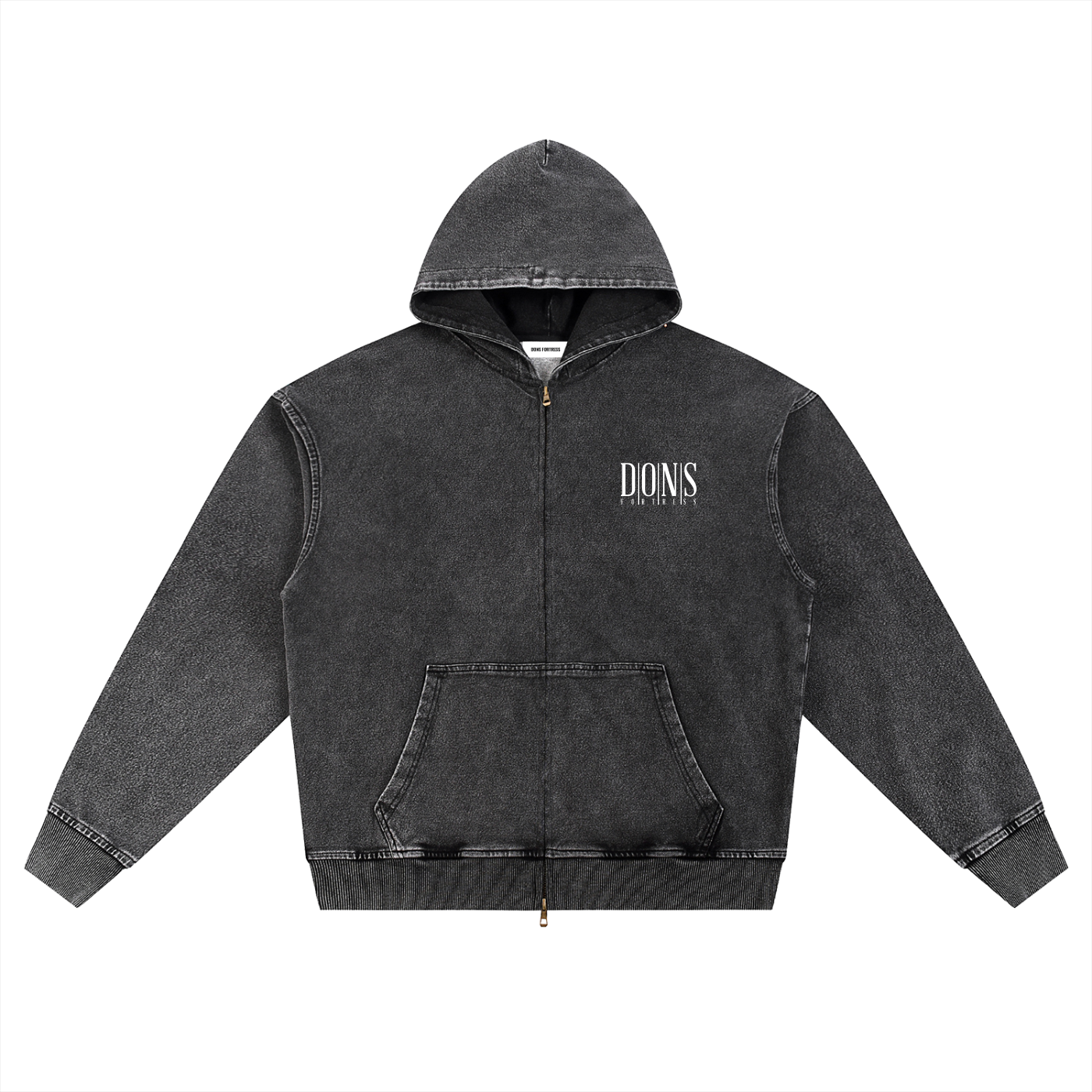Black hoodie with a logo on a white background