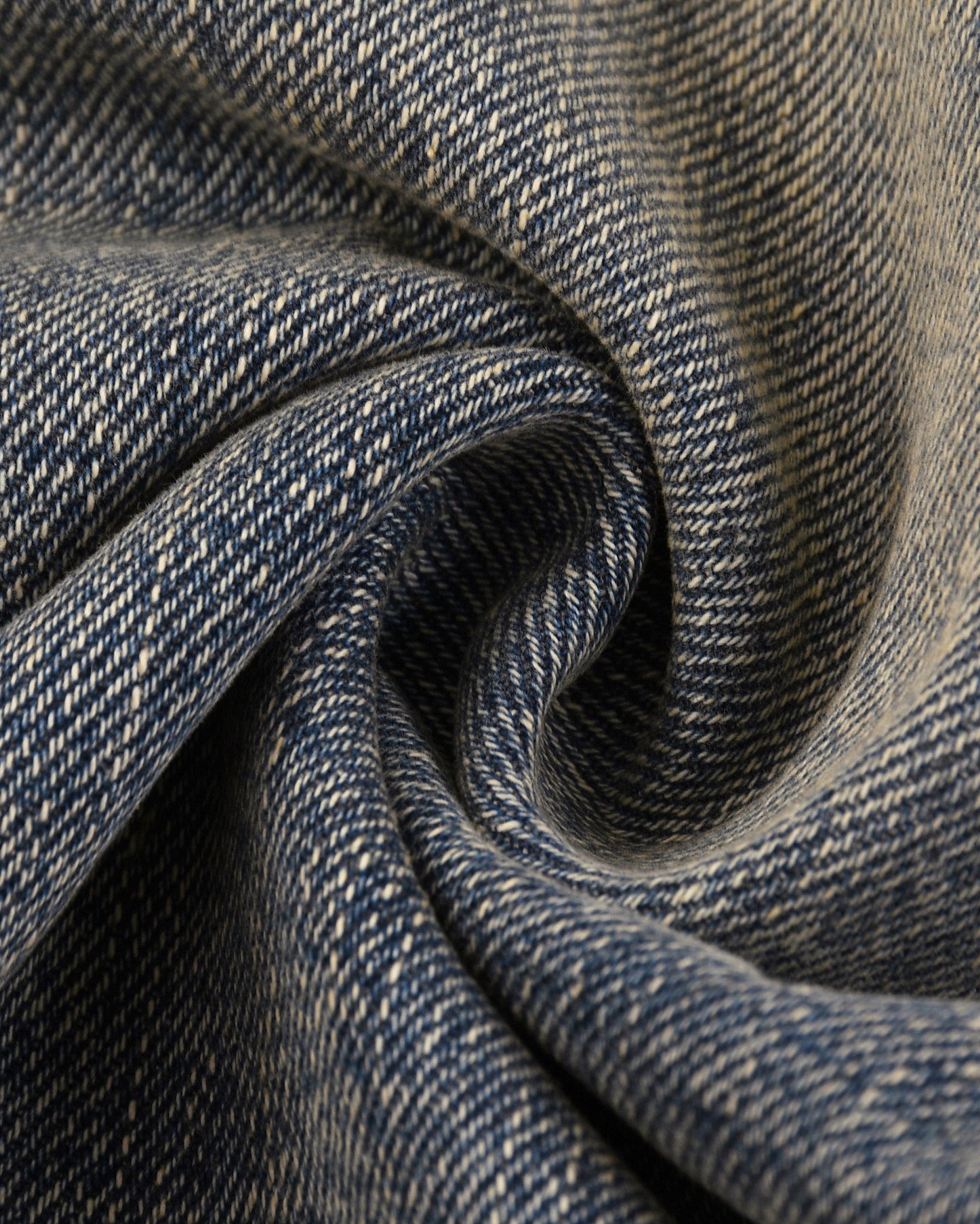 Close-up of blue denim fabric with a roll pattern