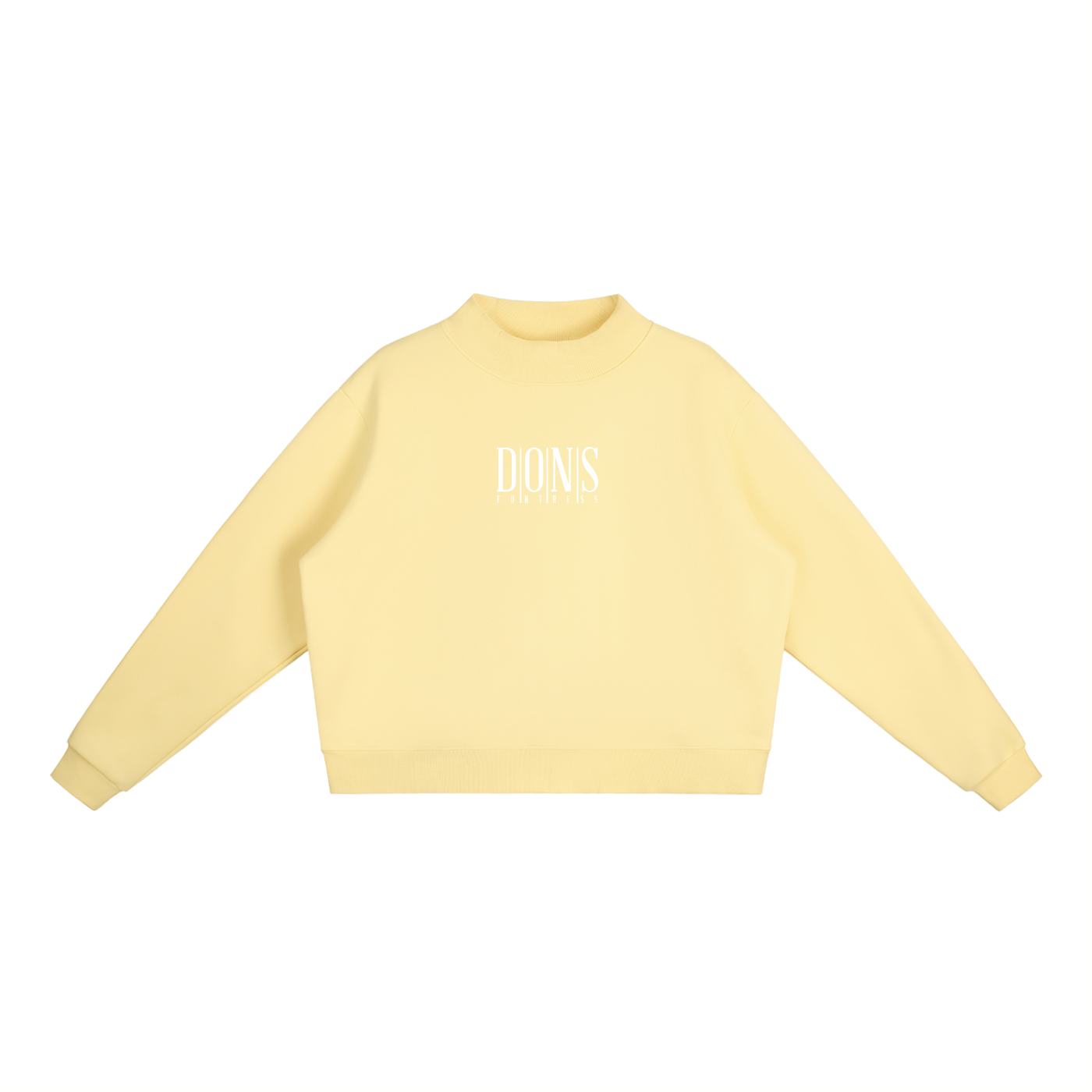 Yellow sweatshirt with text on a white background
