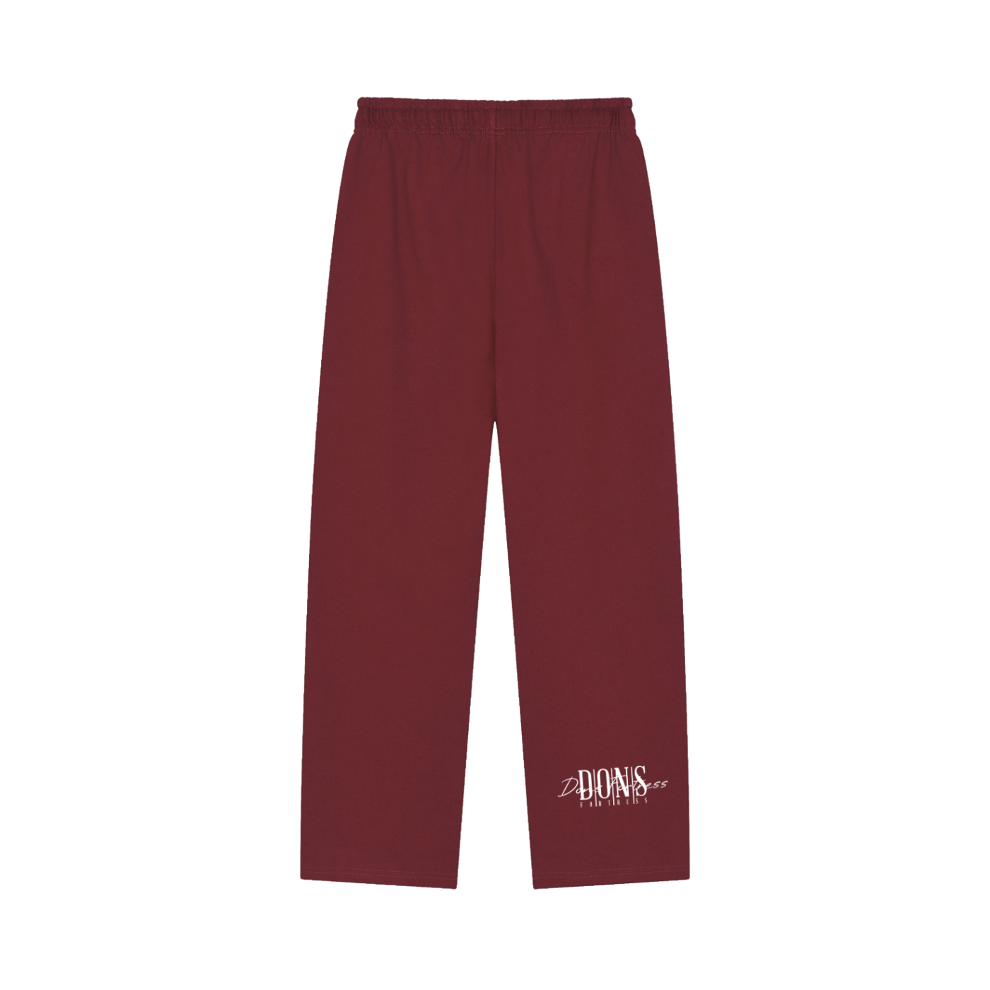 Maroon pants with a logo on a white background