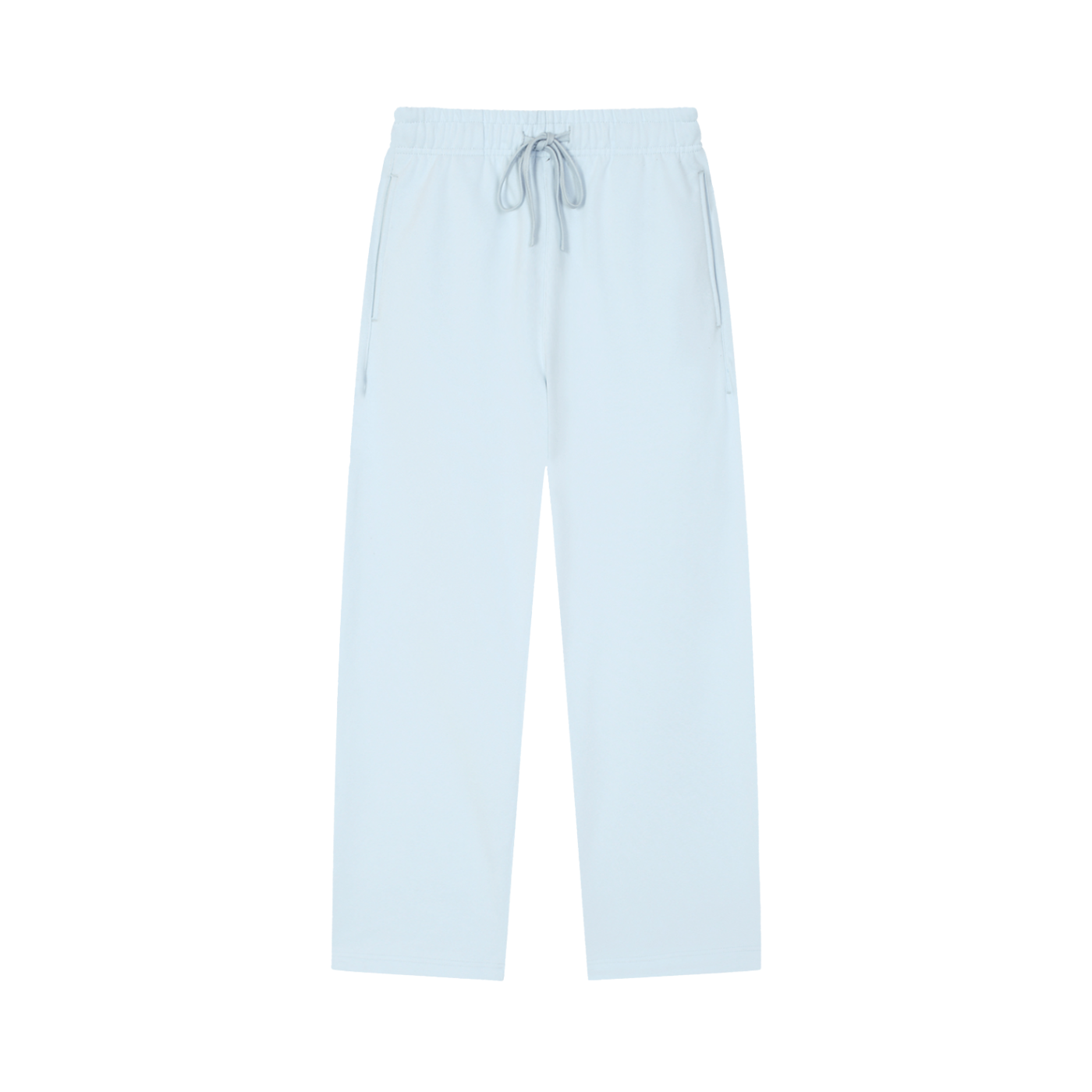Light blue pants with a drawstring on a white background