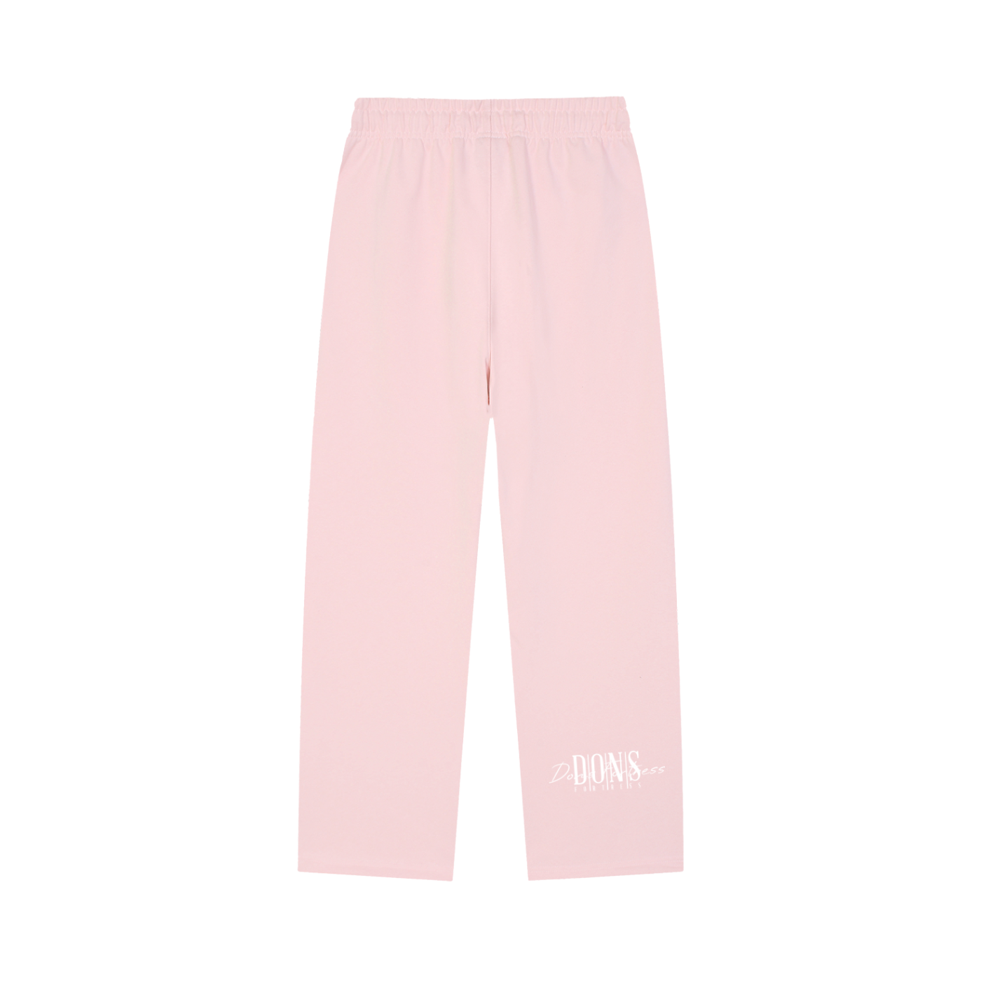 Pink sweatpants with a brand logo on a white background