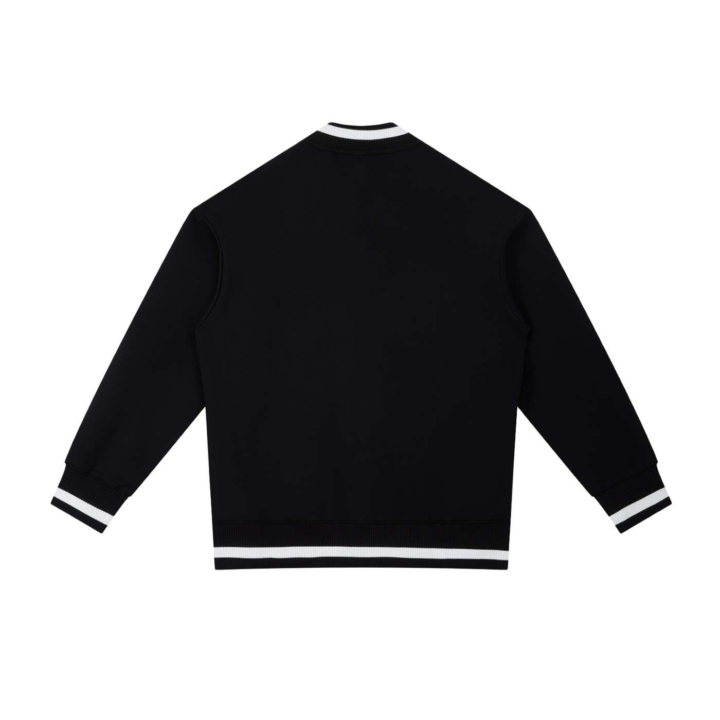 Black jacket with white trim on a white background