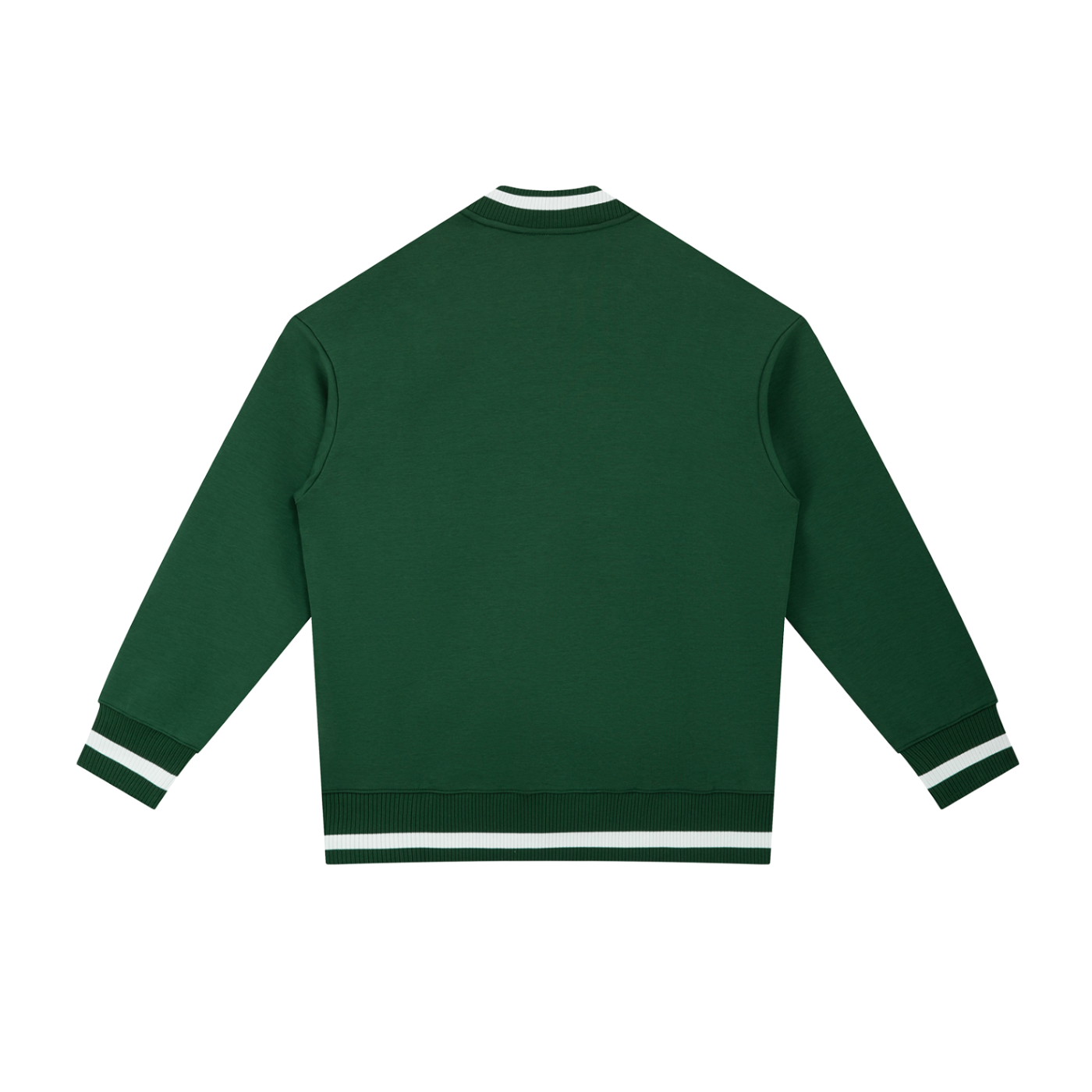 Green sweater with white trim on a white background