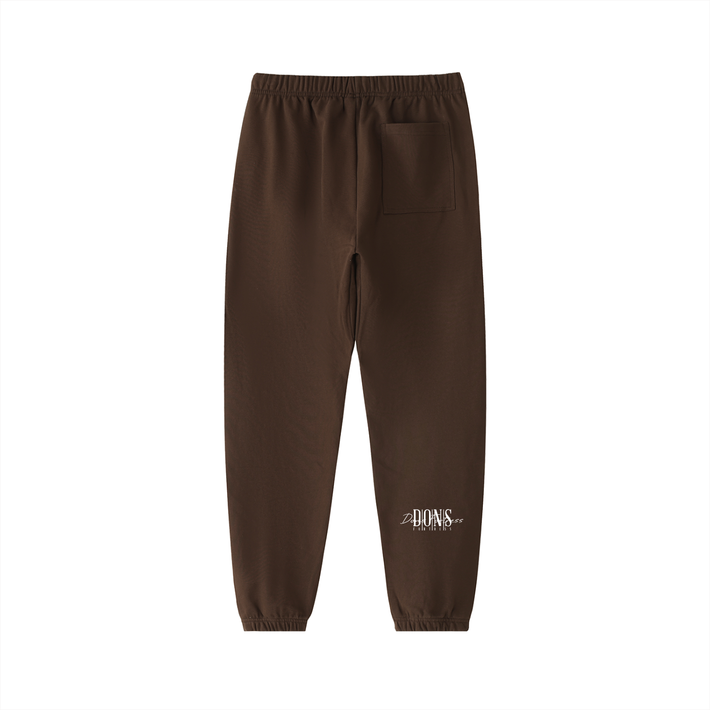 Brown sweatpants with a brand logo on a white background
