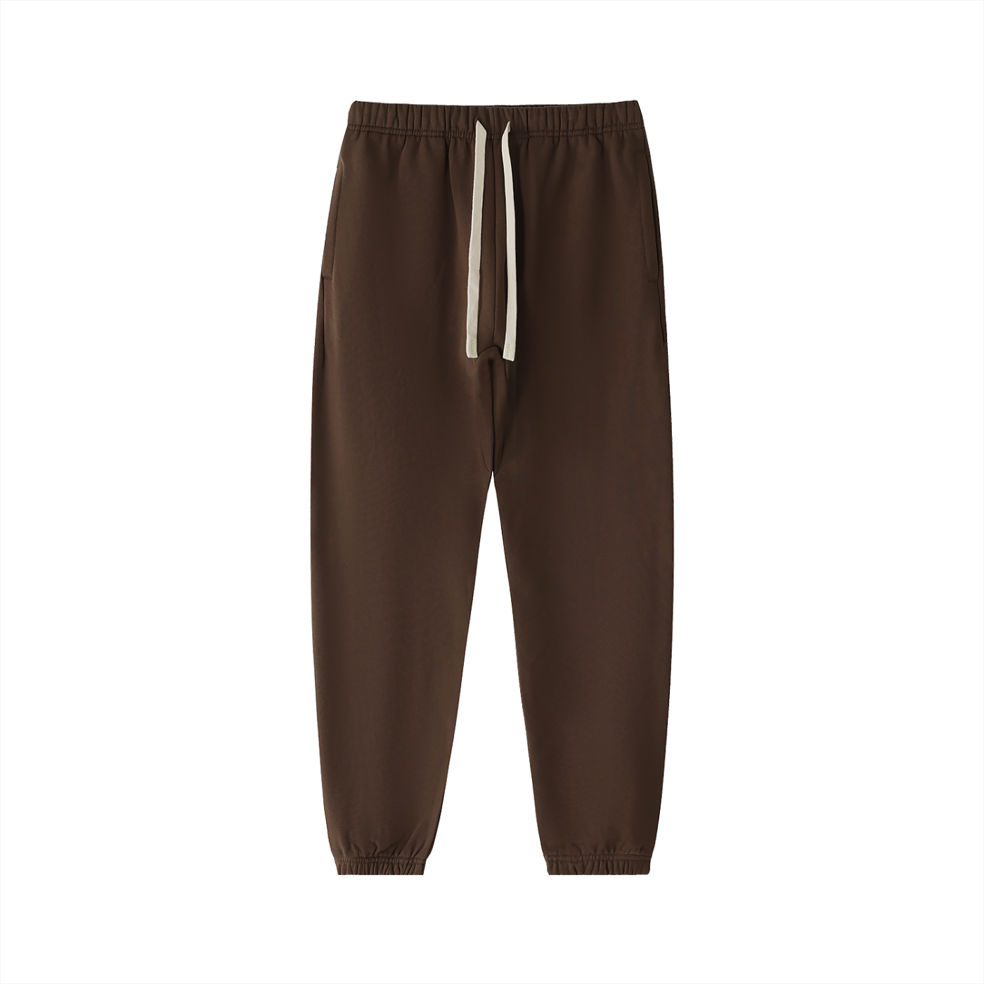 Brown pants with white drawstring on a white background