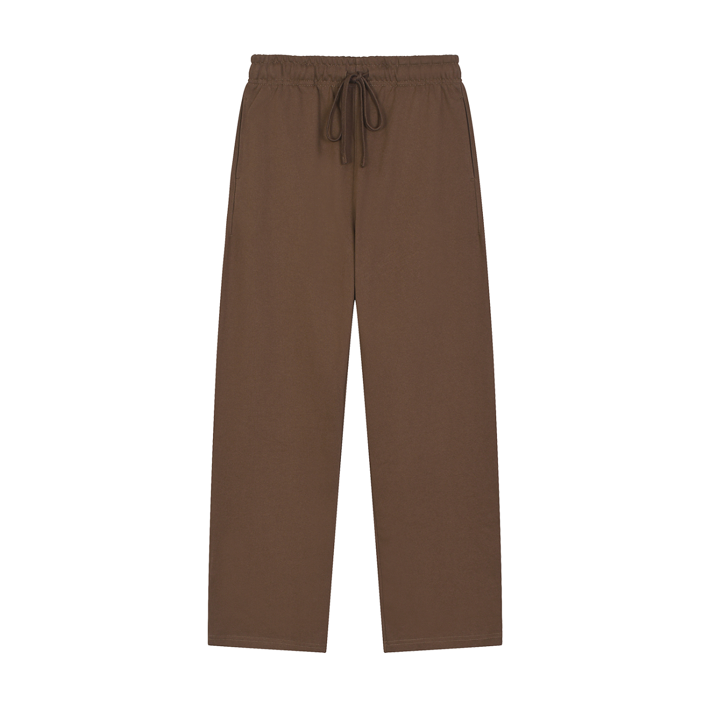 Brown pants with a drawstring on a white background