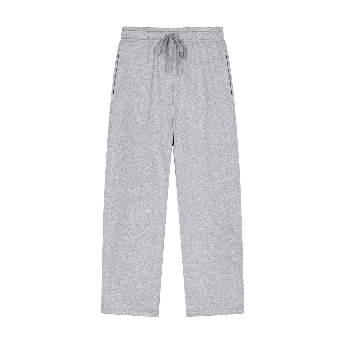 Gray sweatpants with a drawstring on a white background
