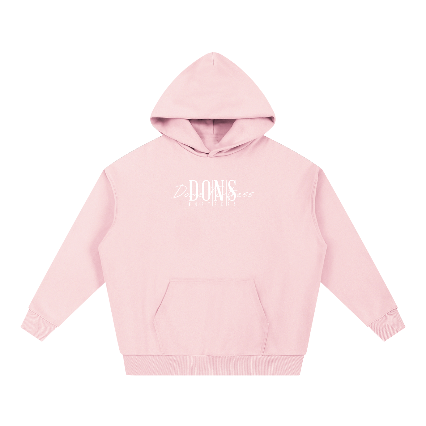 Pink hoodie with text on a white background