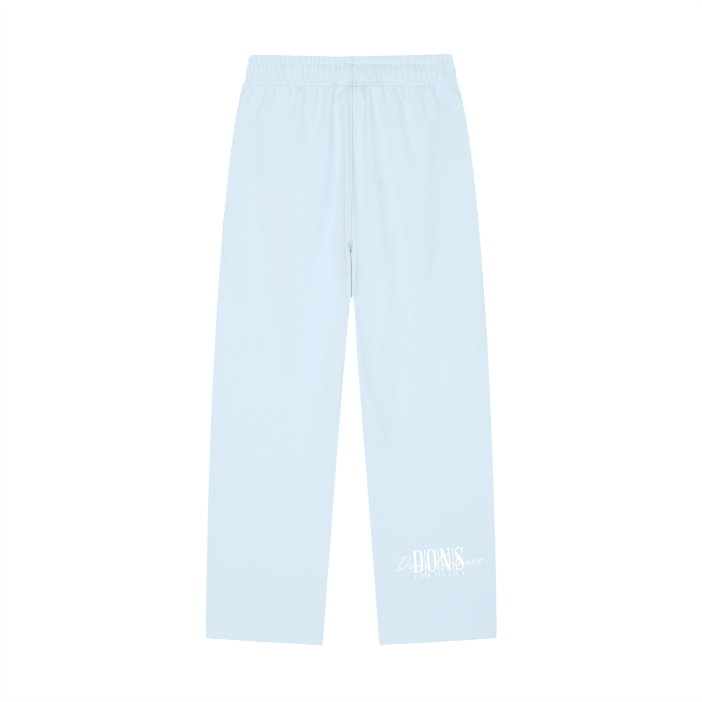 Light blue pants with a brand logo on a white background