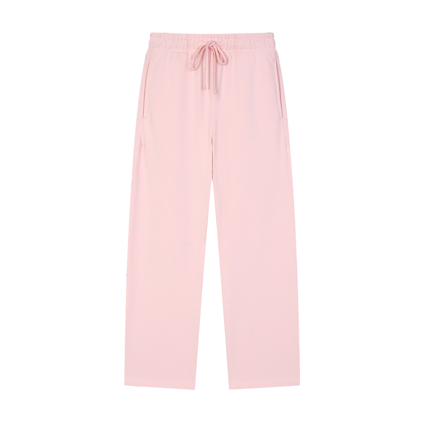 Pink pants with a drawstring on a white background