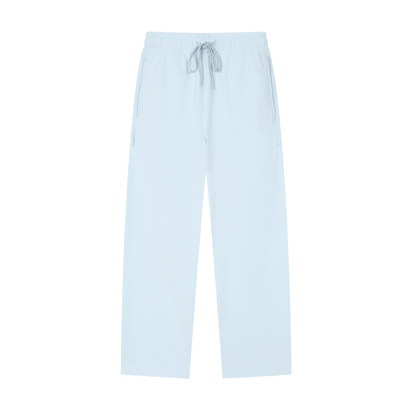 Light blue pants with a drawstring on a white background