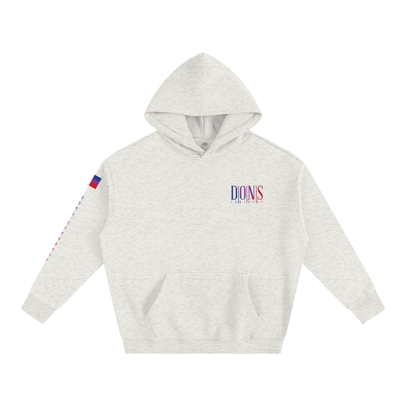 Gray hoodie with brand logo on a white background