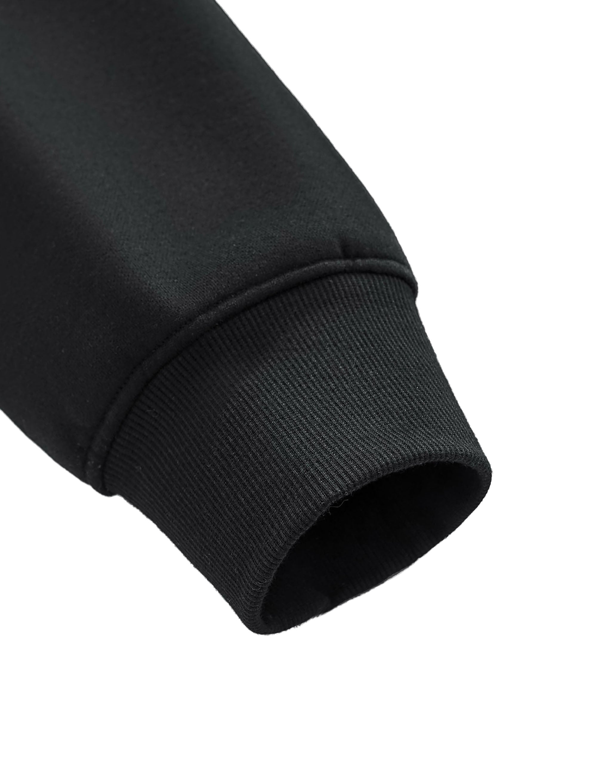 Close-up of a black sleeve on a white background