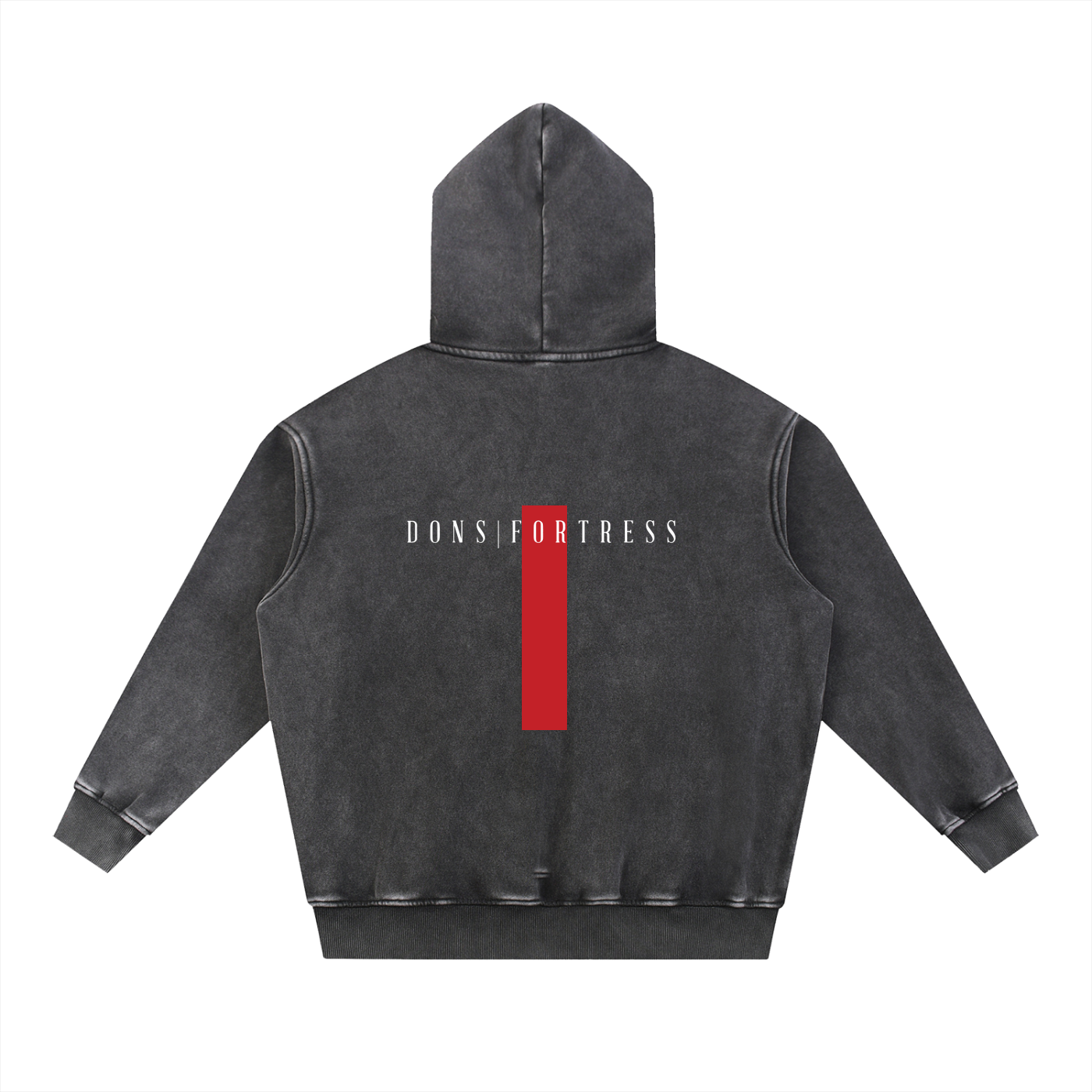 Black hoodie with text on the back on a white background