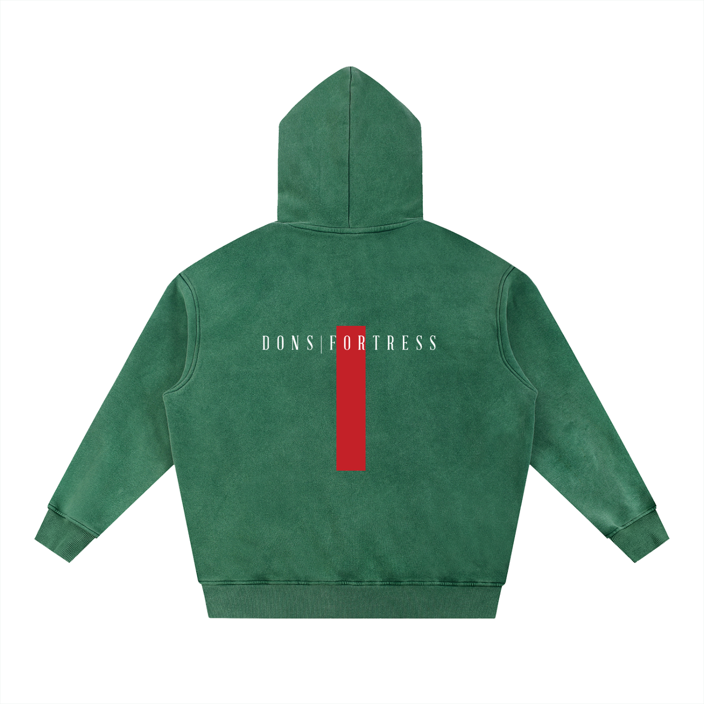 Green hoodie with 'Dons Fortress' logo on the back against a white background