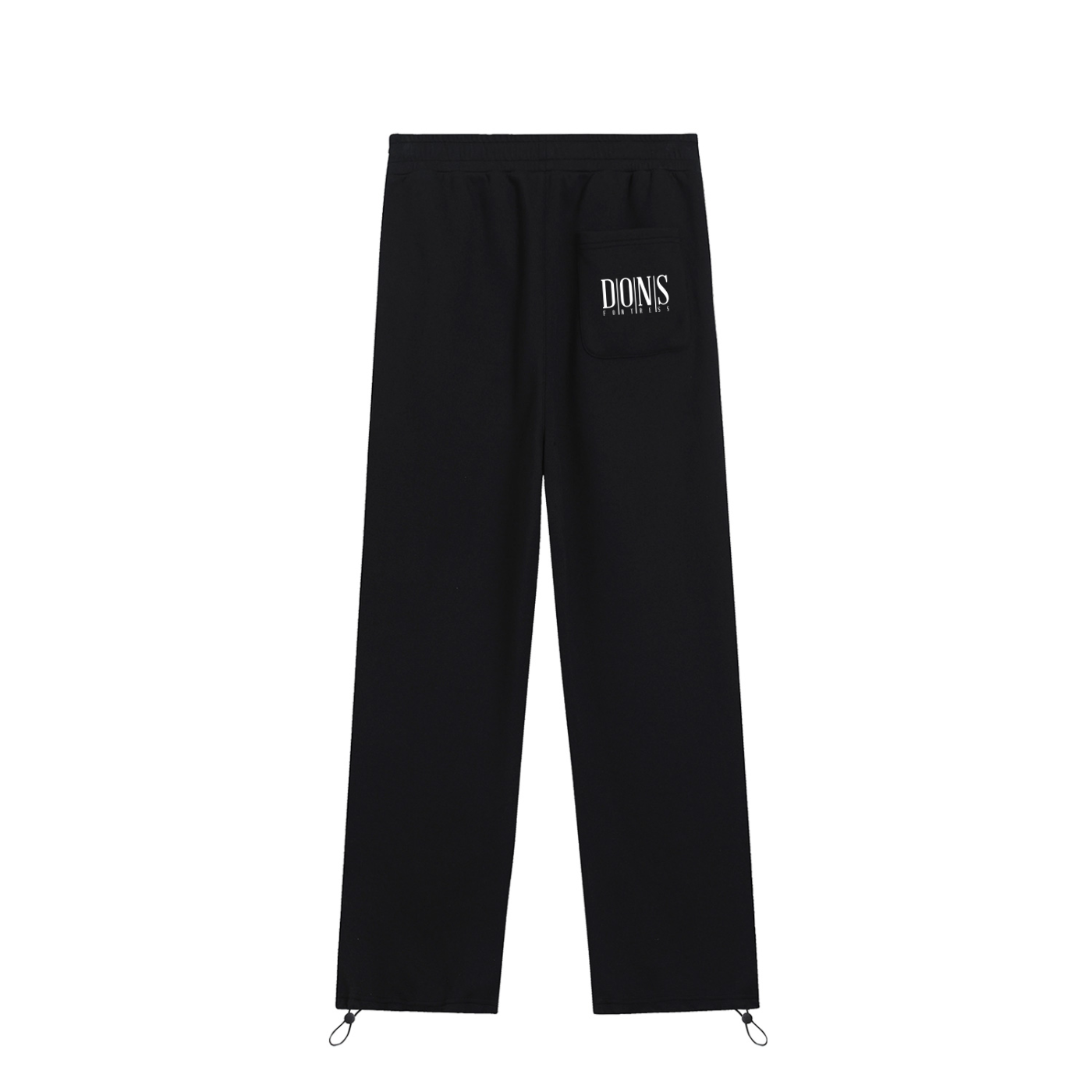Black pants with a brand logo on a white background