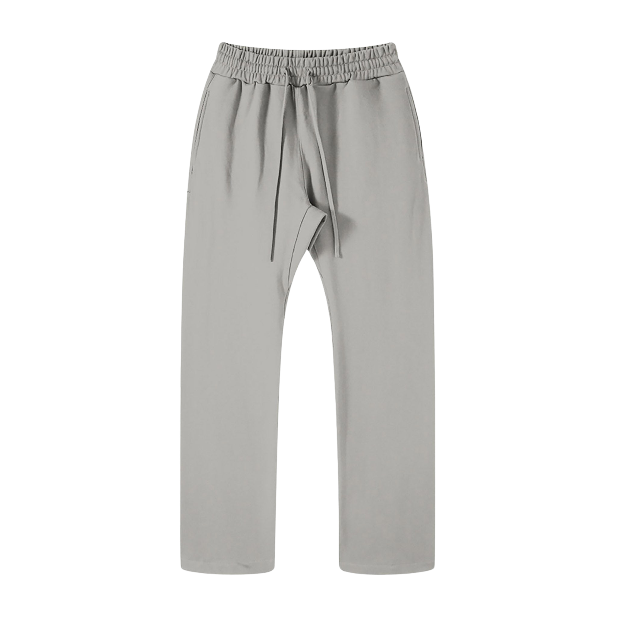 Gray pants with drawstring waist on a white background