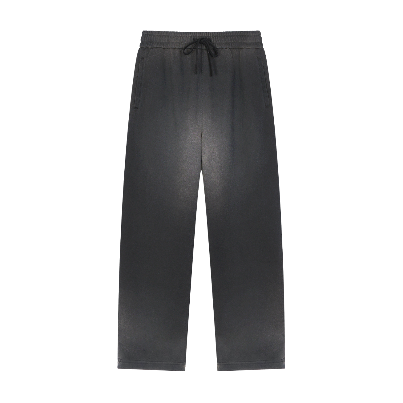 Black pants with a drawstring on a white background
