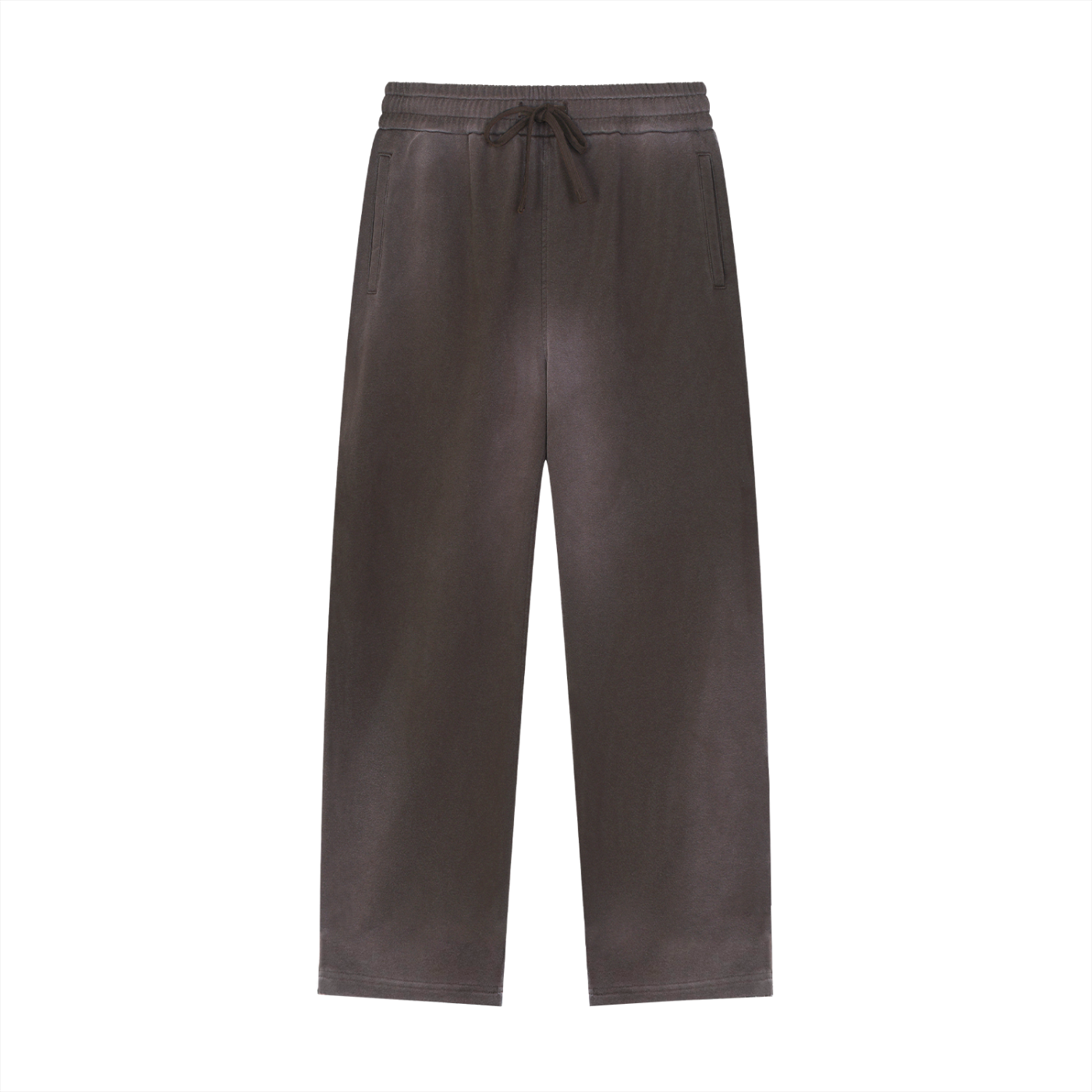 Brown pants with a drawstring on a white background