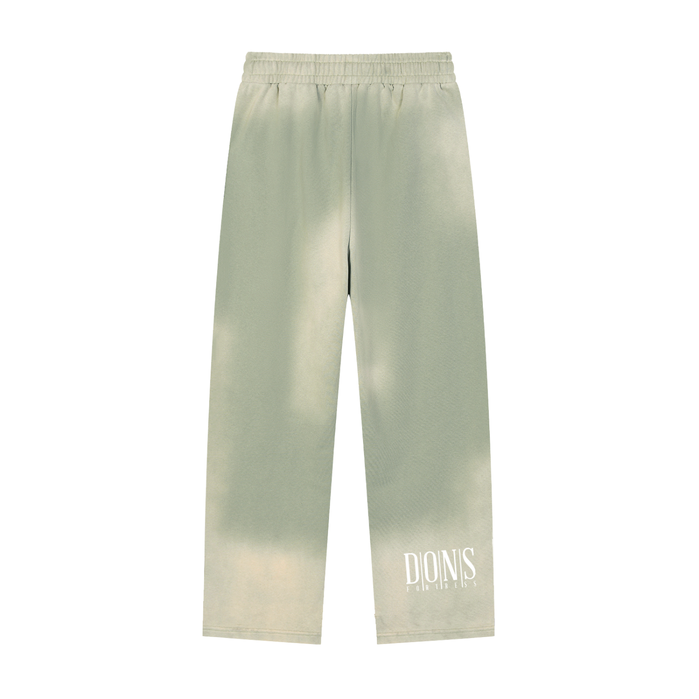 Light green pants with a brand logo on a white background
