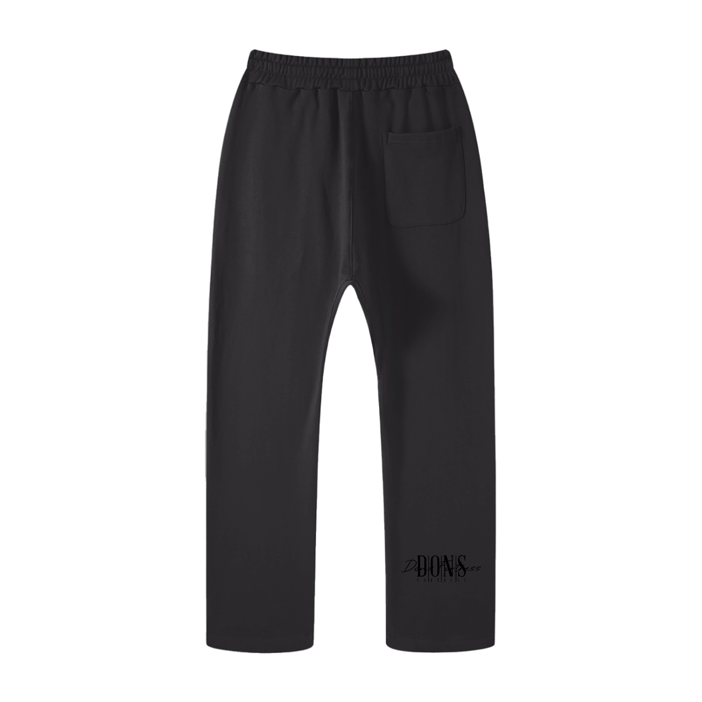 Black pants with a brand logo on a white background