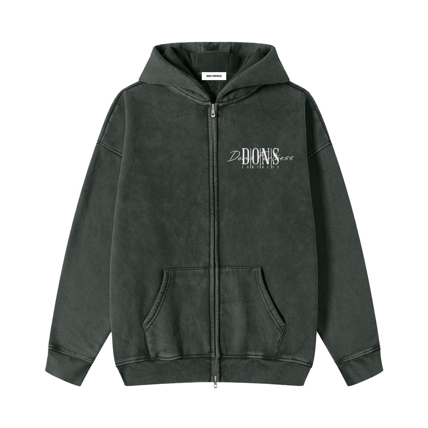 Green hoodie with a brand logo on a white background