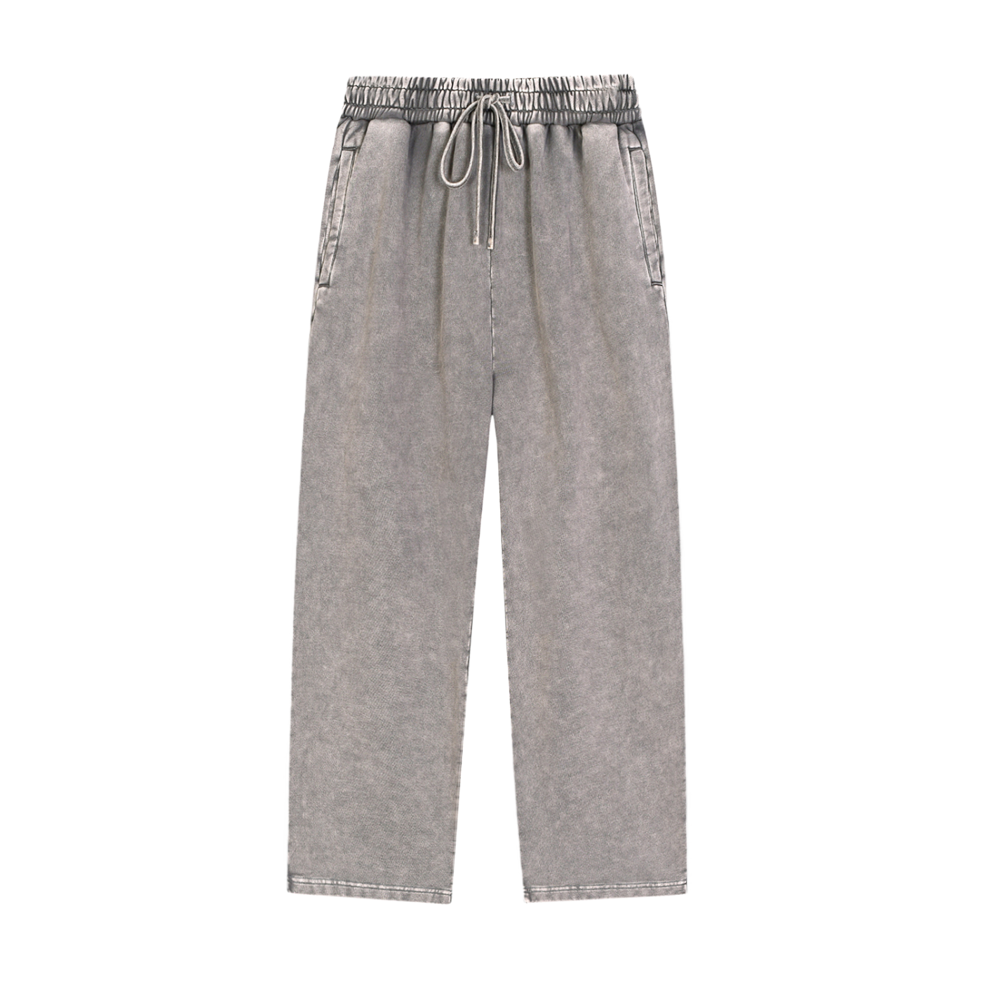 Gray pants with drawstring on a white background