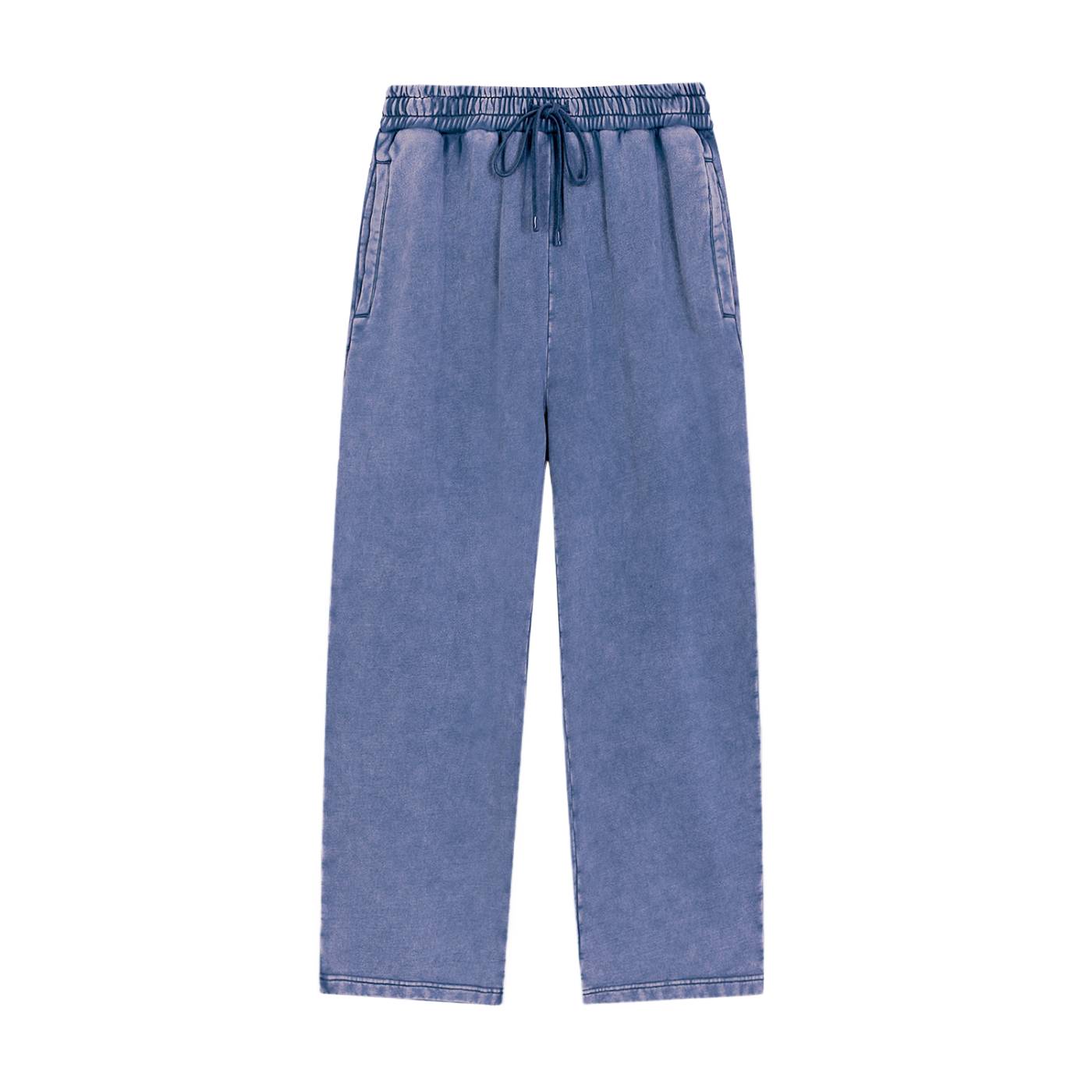 Blue jeans with a drawstring on a white background