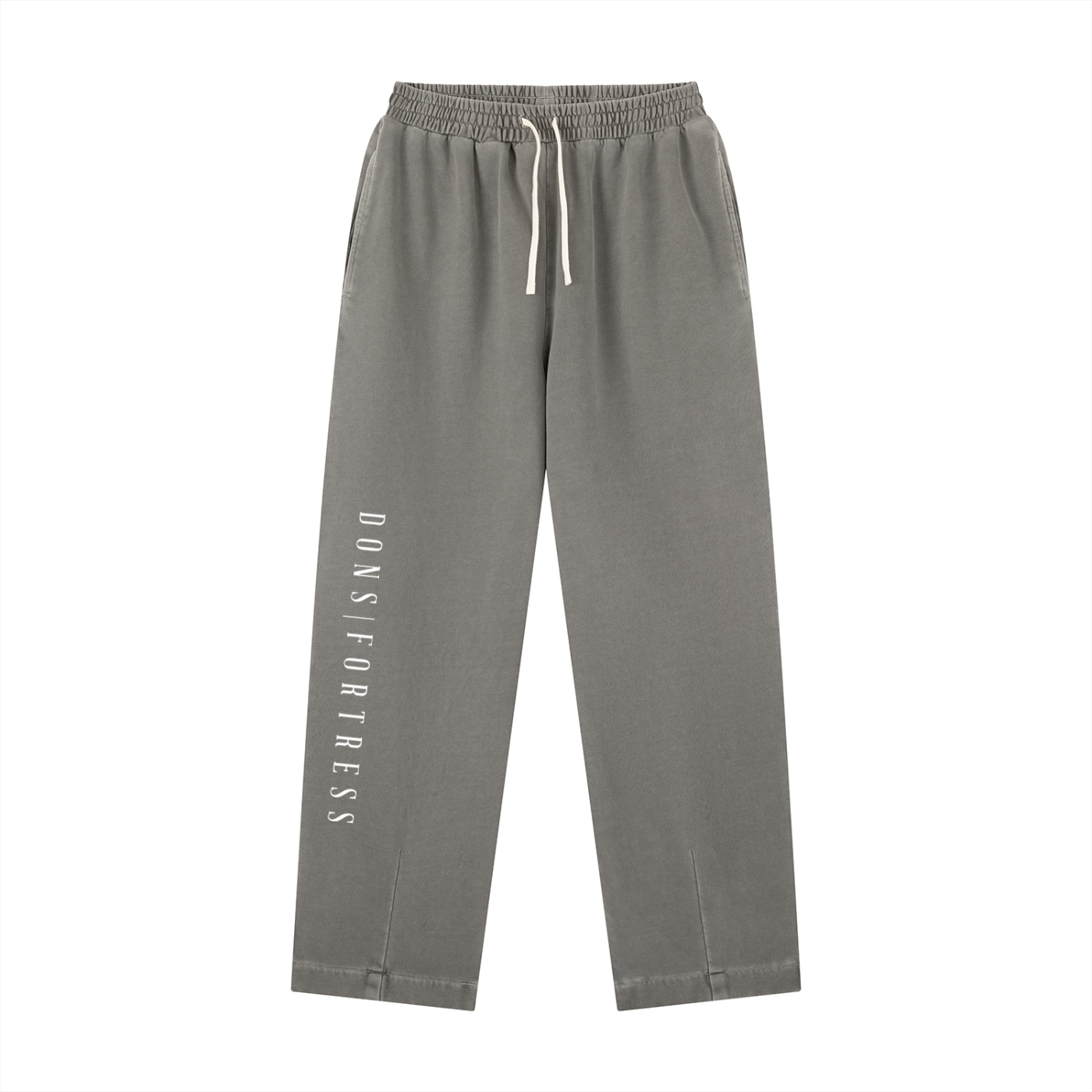 Gray sweatpants with a brand logo on a white background