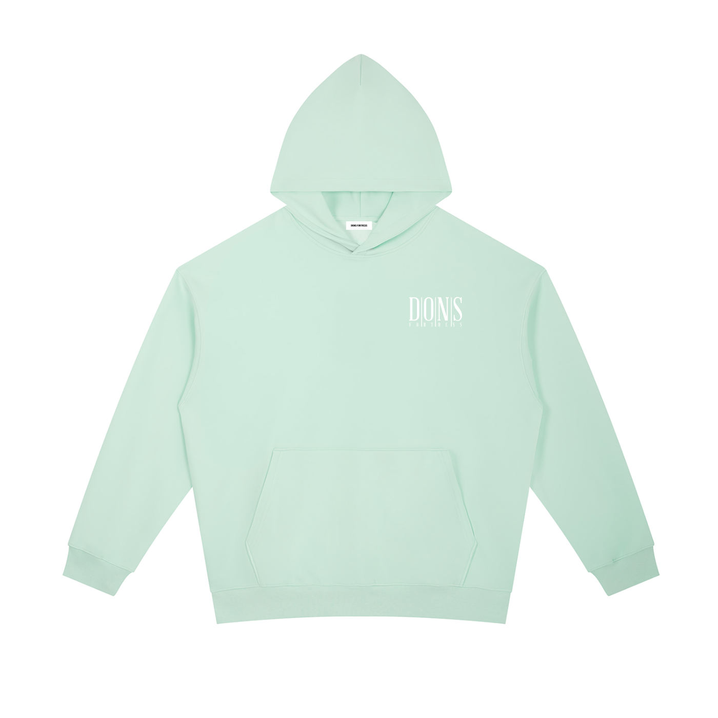 Light green hoodie with text on a white background