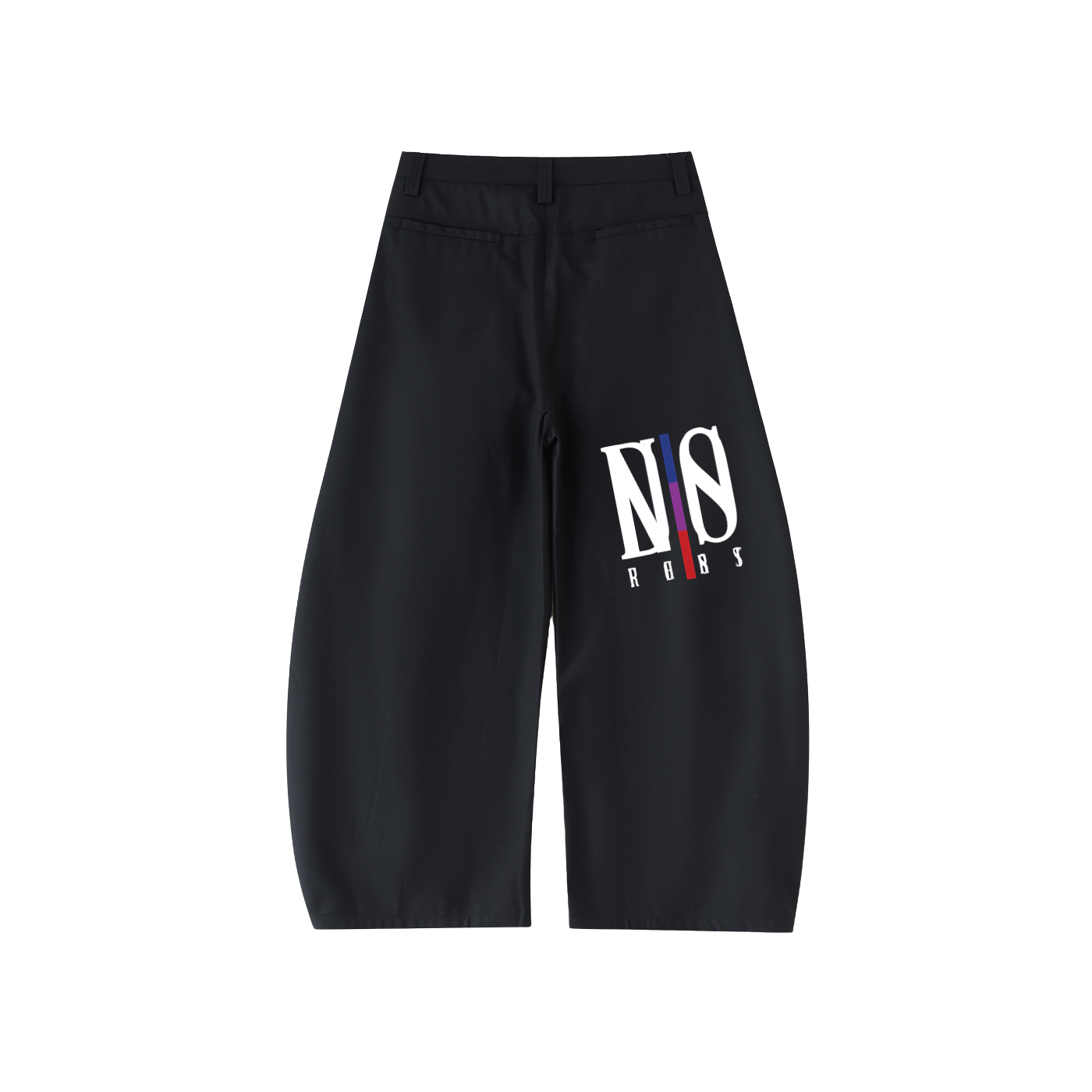 Black pants with a logo on a white background