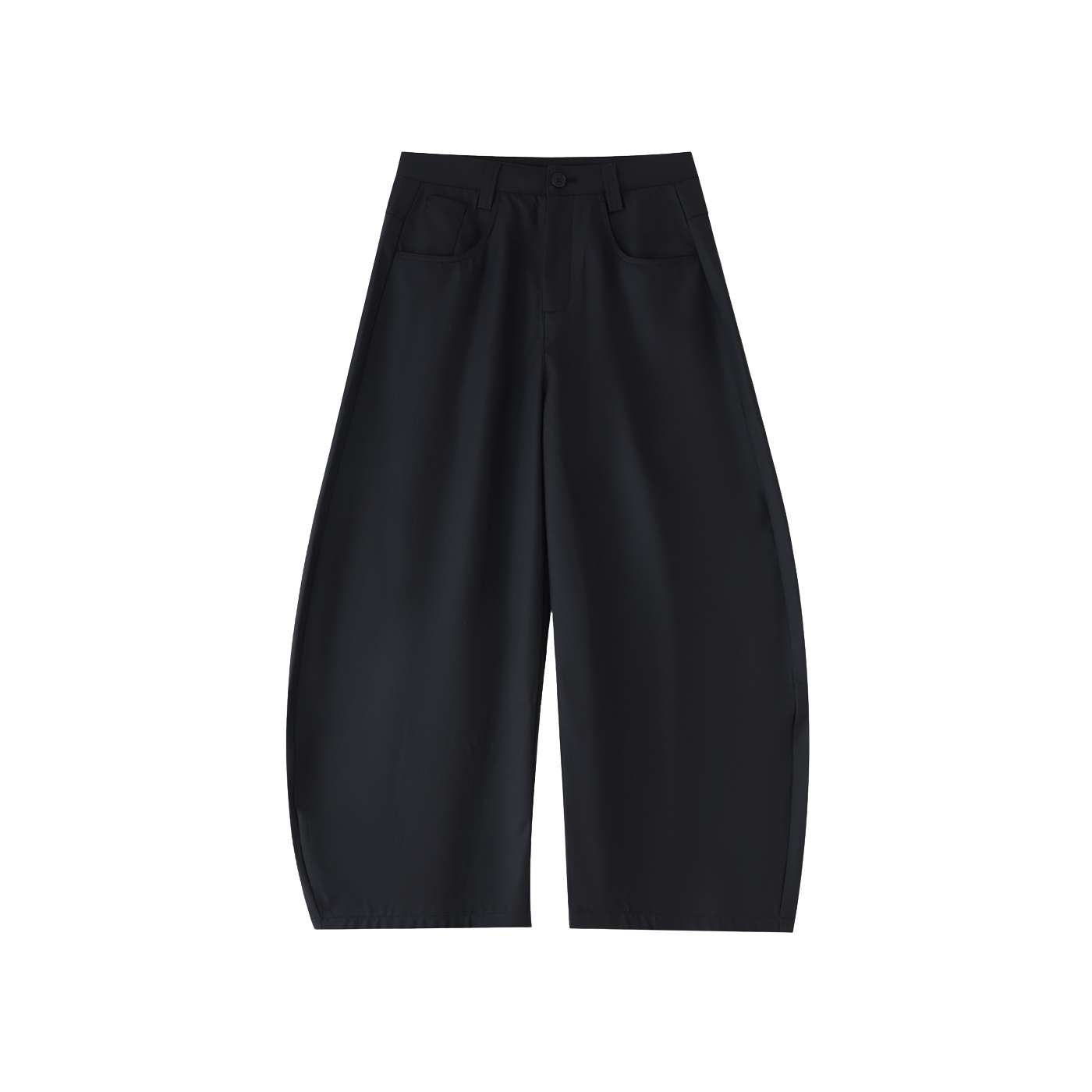 Black wide-leg pants on a white background