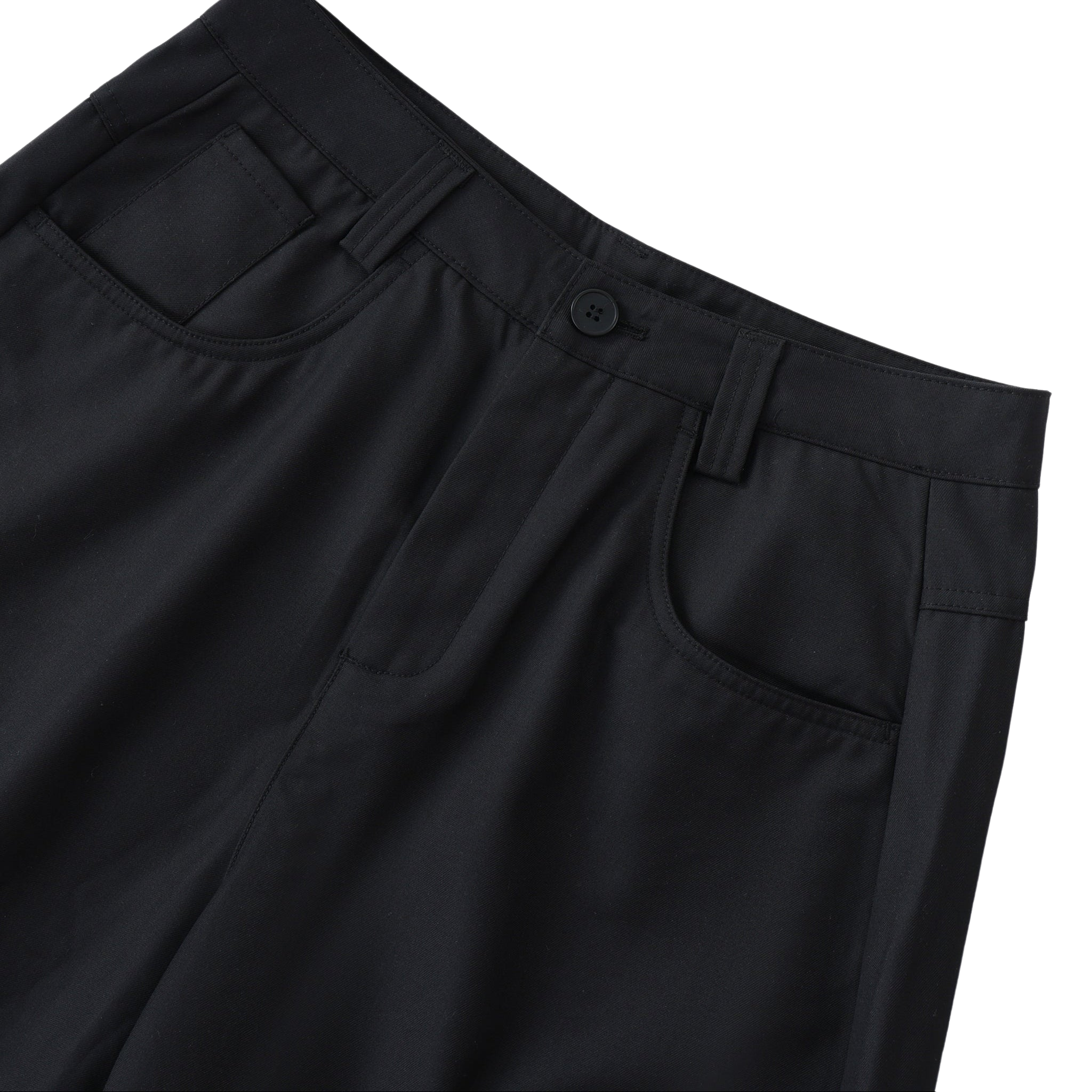 Close-up of black pants on a white background