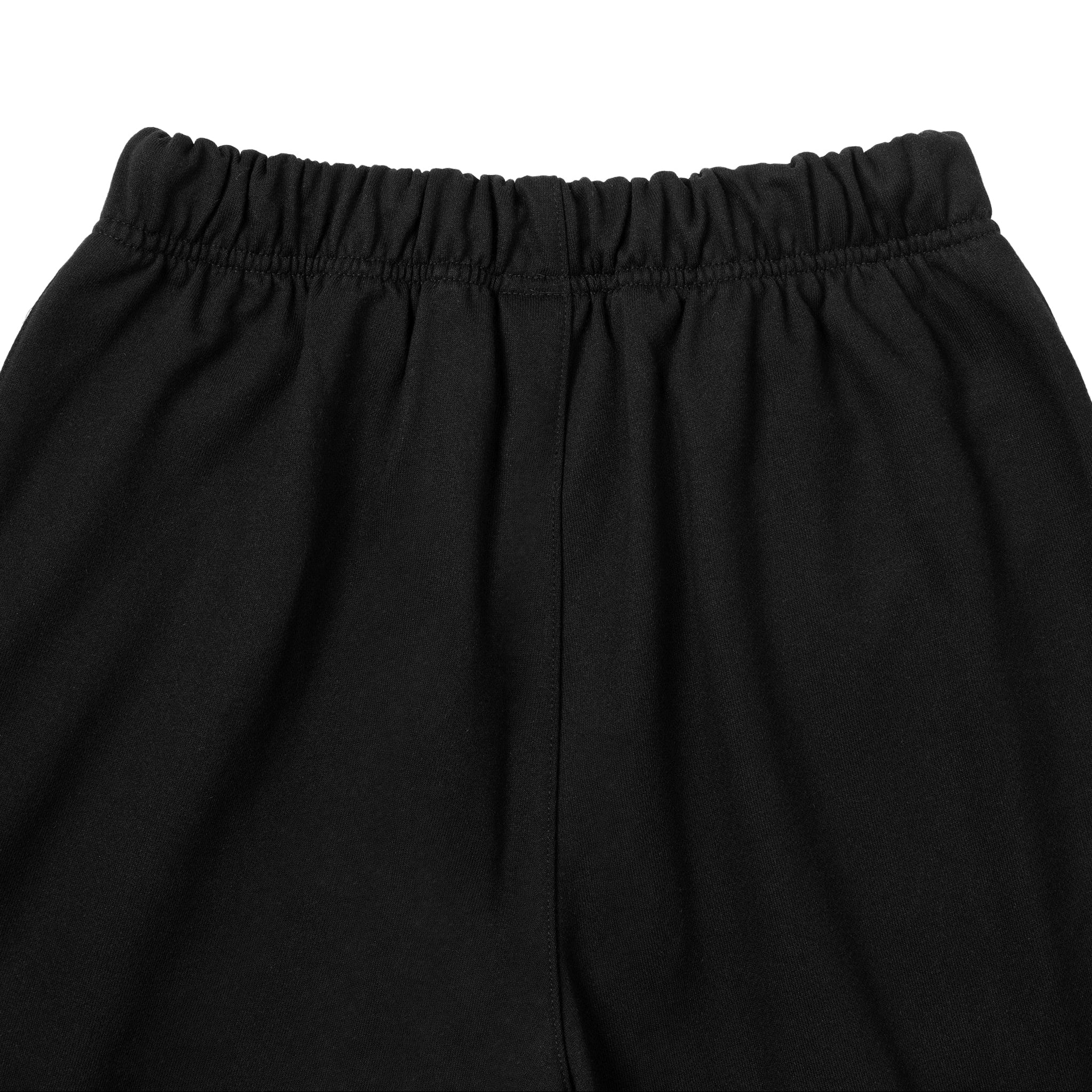 Black pants with an elastic waistband on a white background