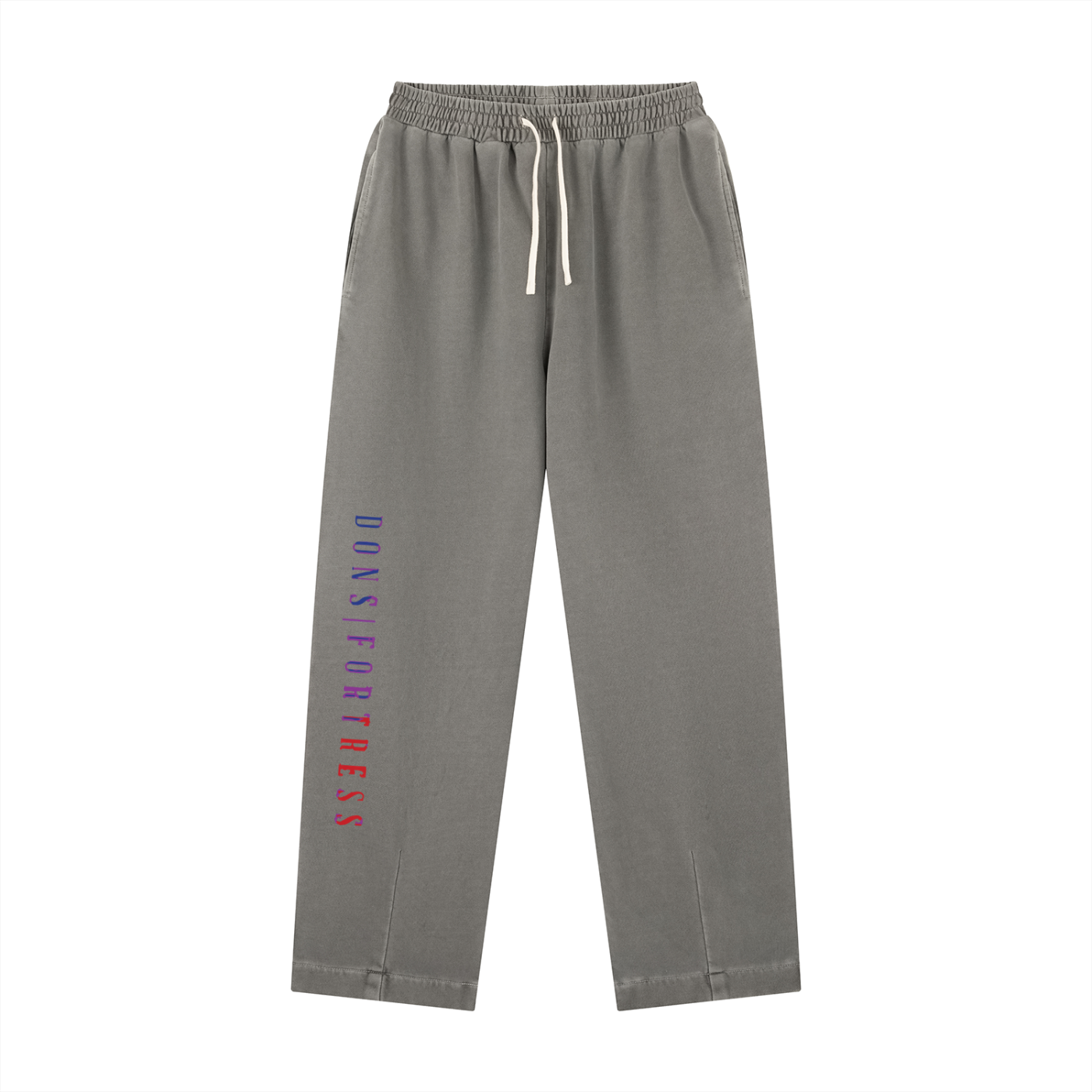 Gray sweatpants with a brand logo on a white background