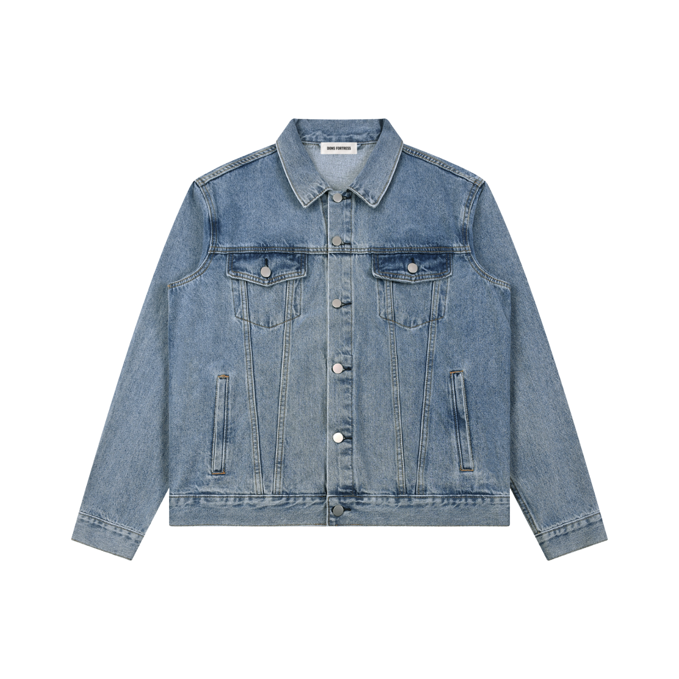 Blue denim jacket on a white background