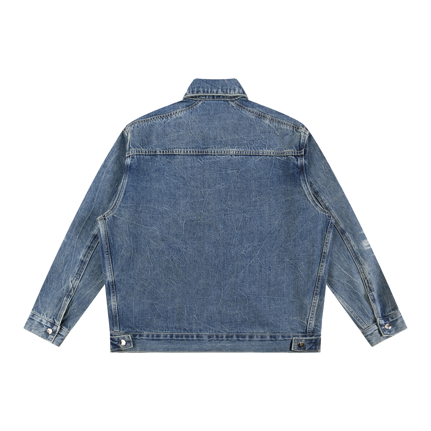 Blue denim jacket on a white background