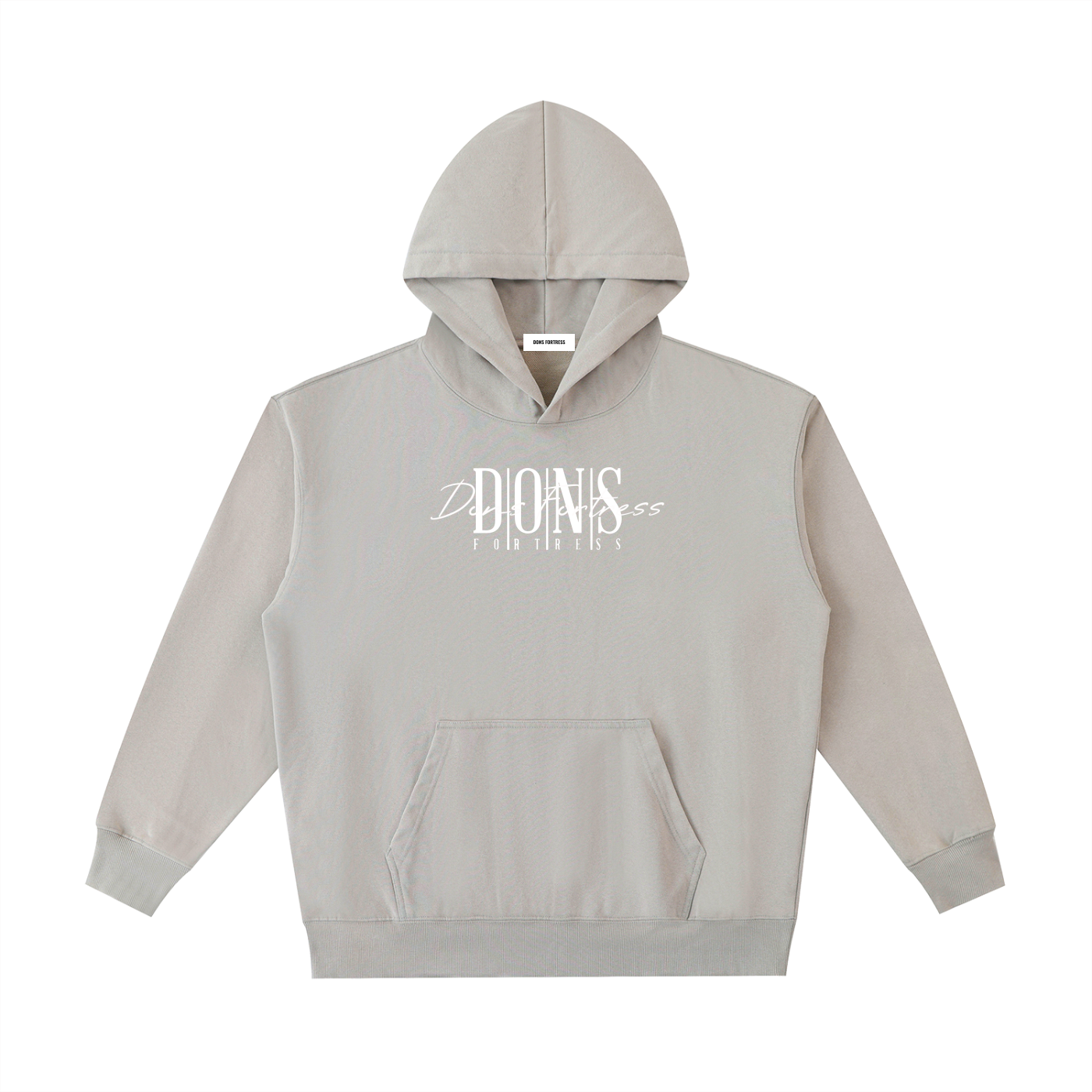 Beige hoodie with a logo on a white background