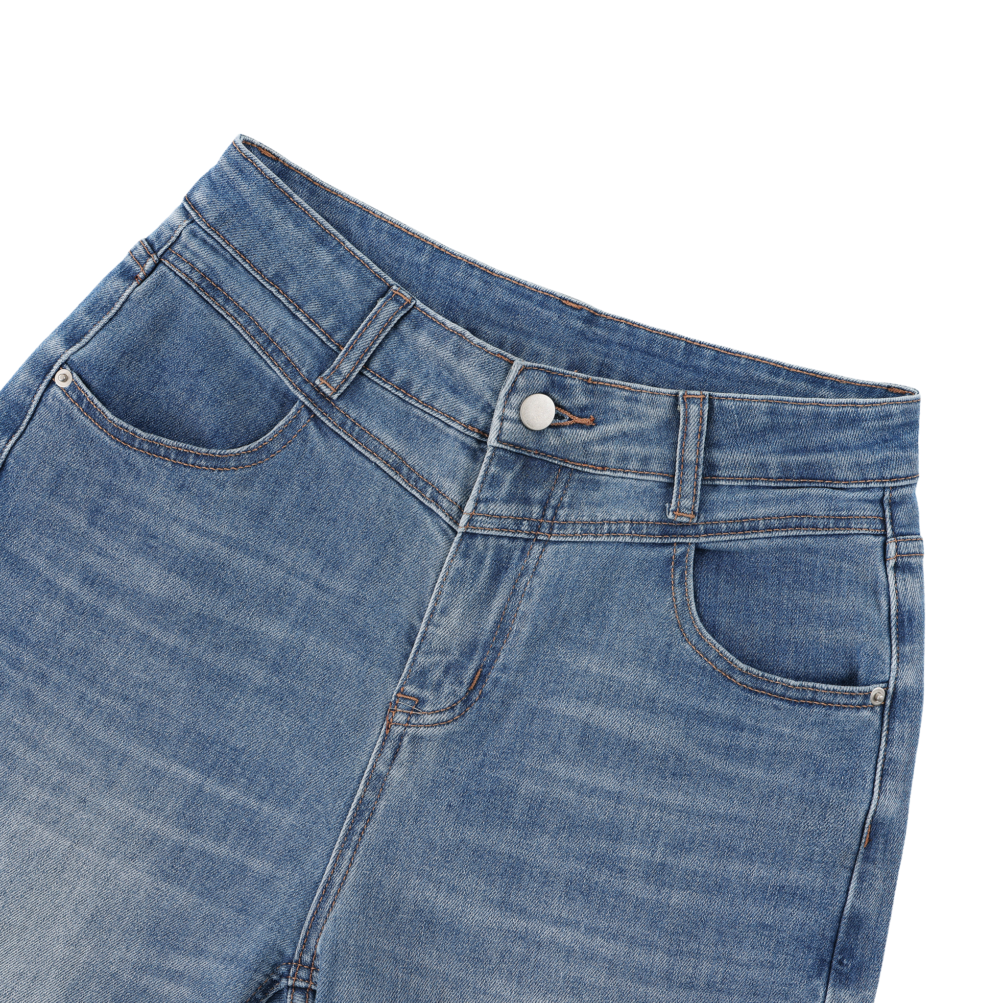 Close-up of blue jeans on a white background