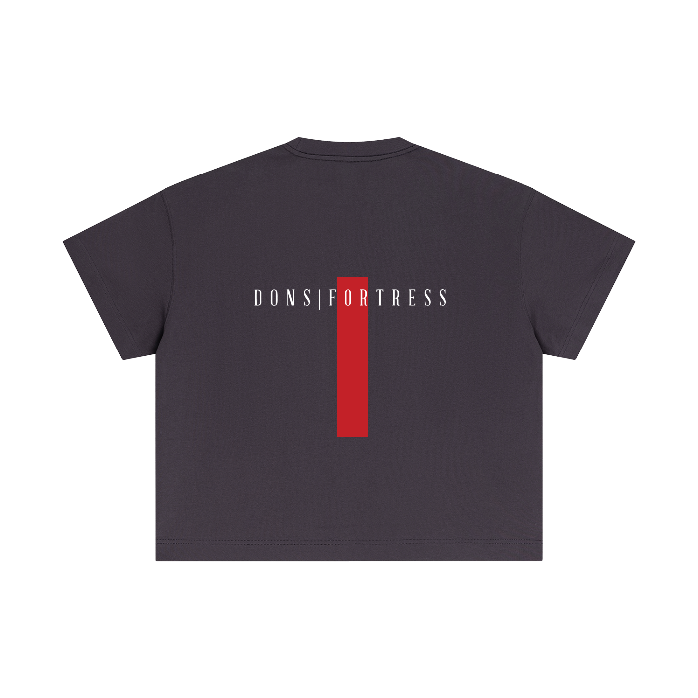 Black t-shirt with 'DONS FORTRESS' logo on the back against a white background
