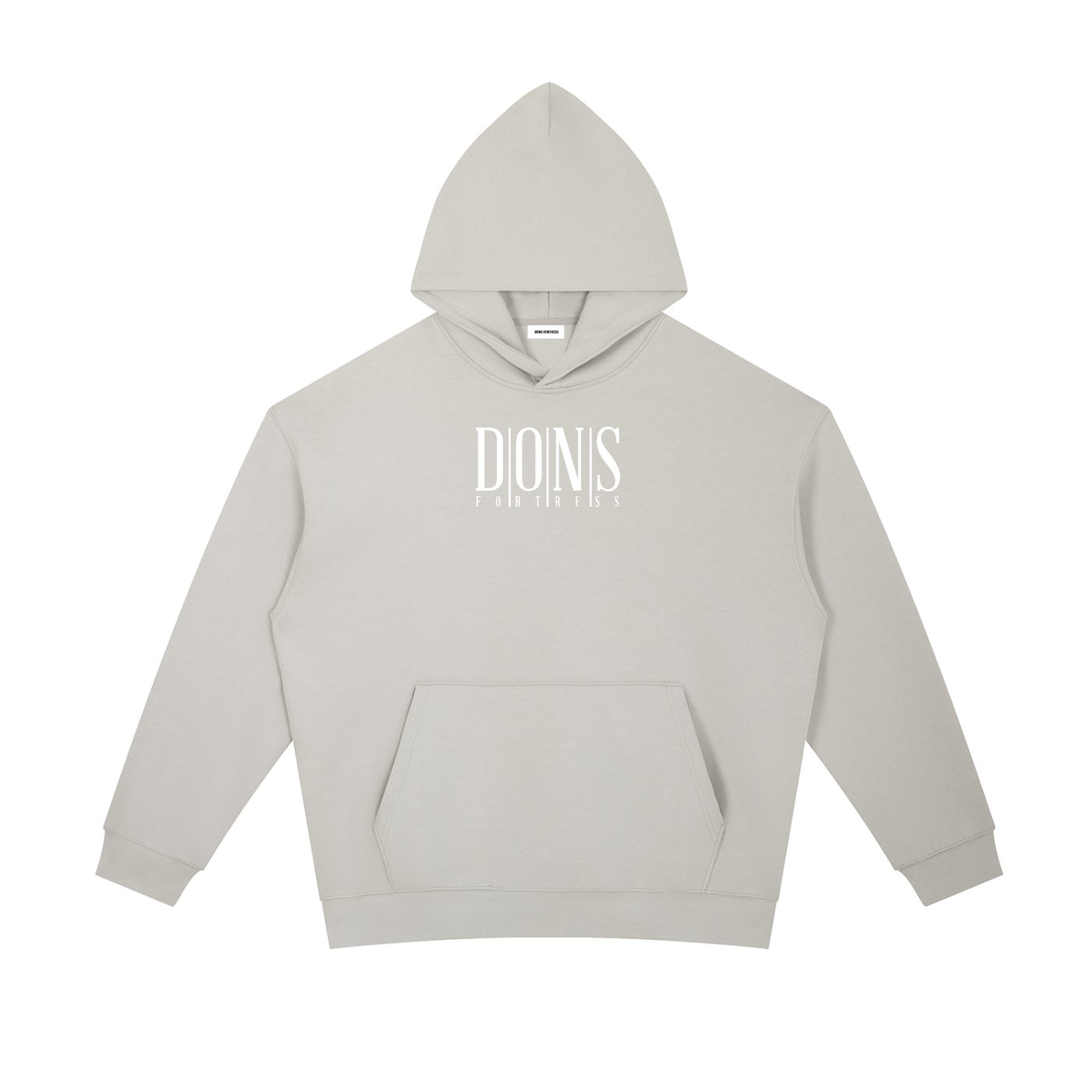 Light gray hoodie with a white logo on a white background