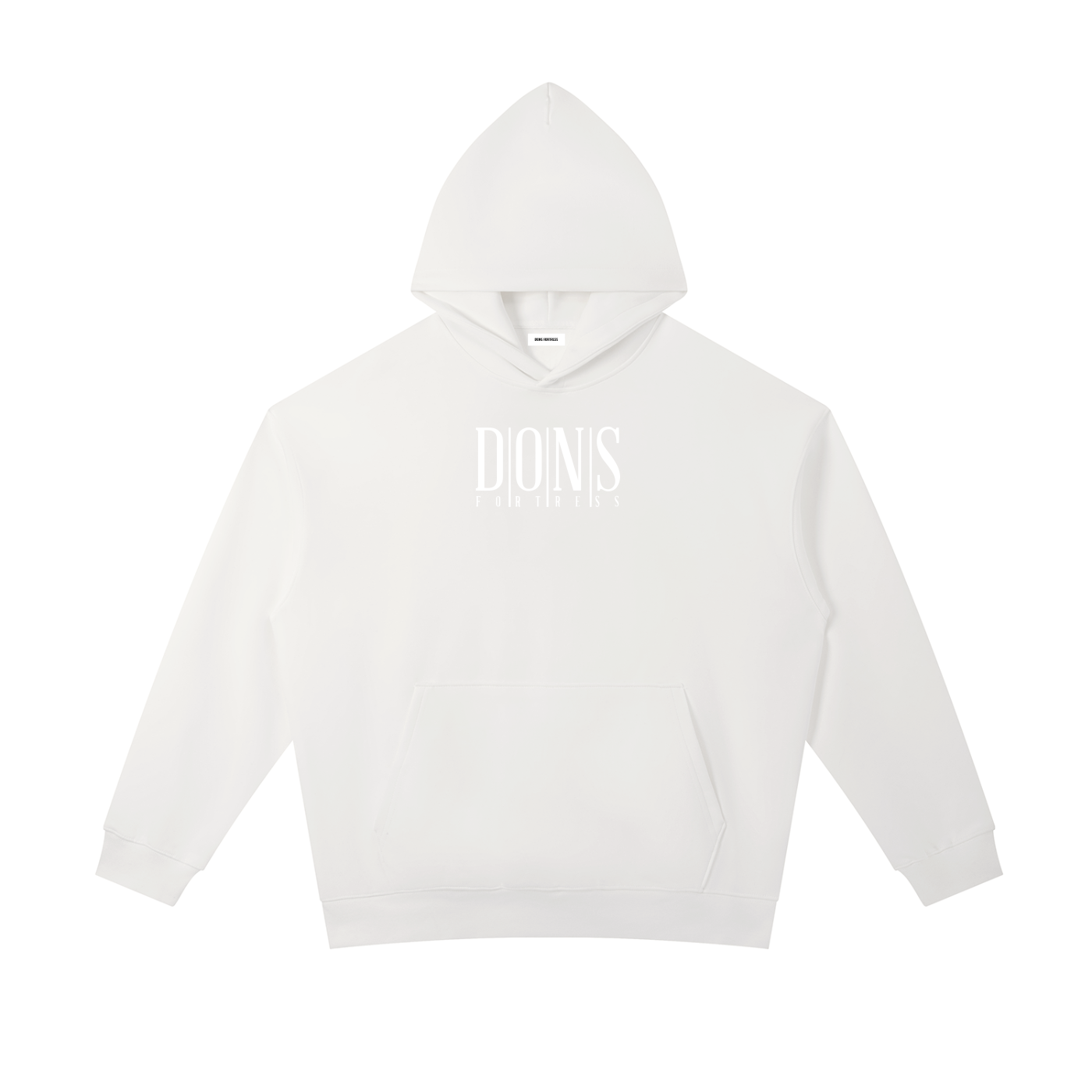 White hoodie with a logo on a white background
