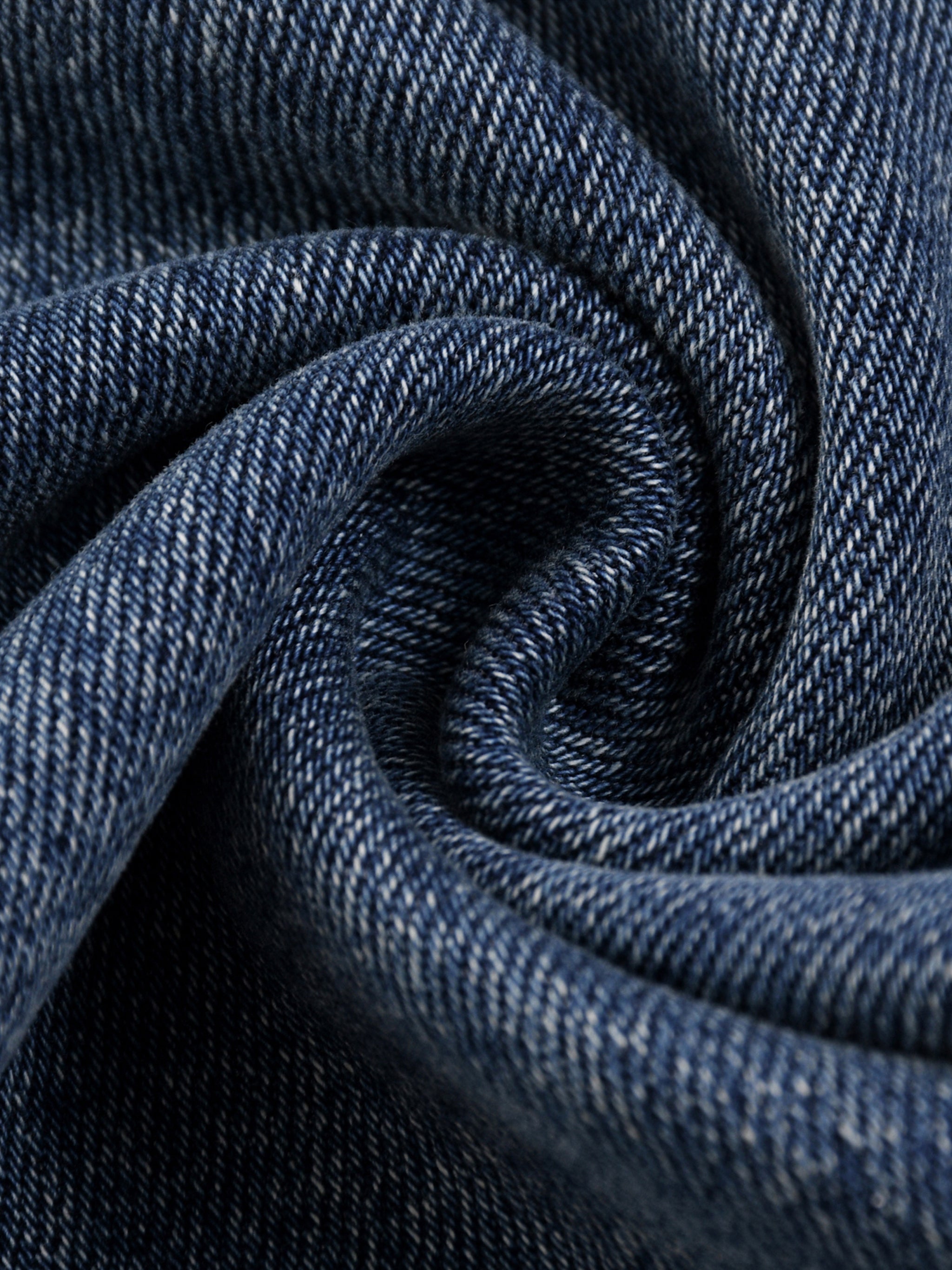 Close-up of blue denim fabric with a roll pattern